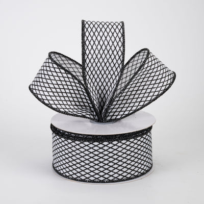 1.5" Mini Glitter Harlequin Ribbon: Black on White (10 Yards)