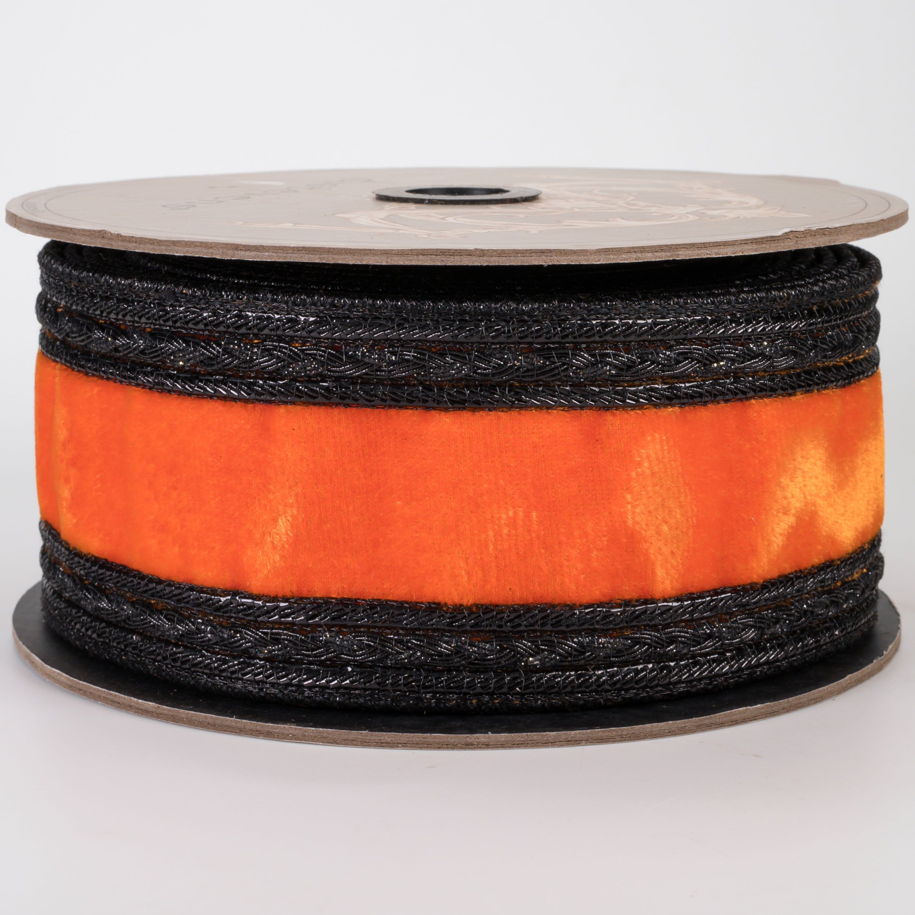 [D Stevens] 2.5" Velvet Black Braid Trim Ribbon: Orange (5 Yards)