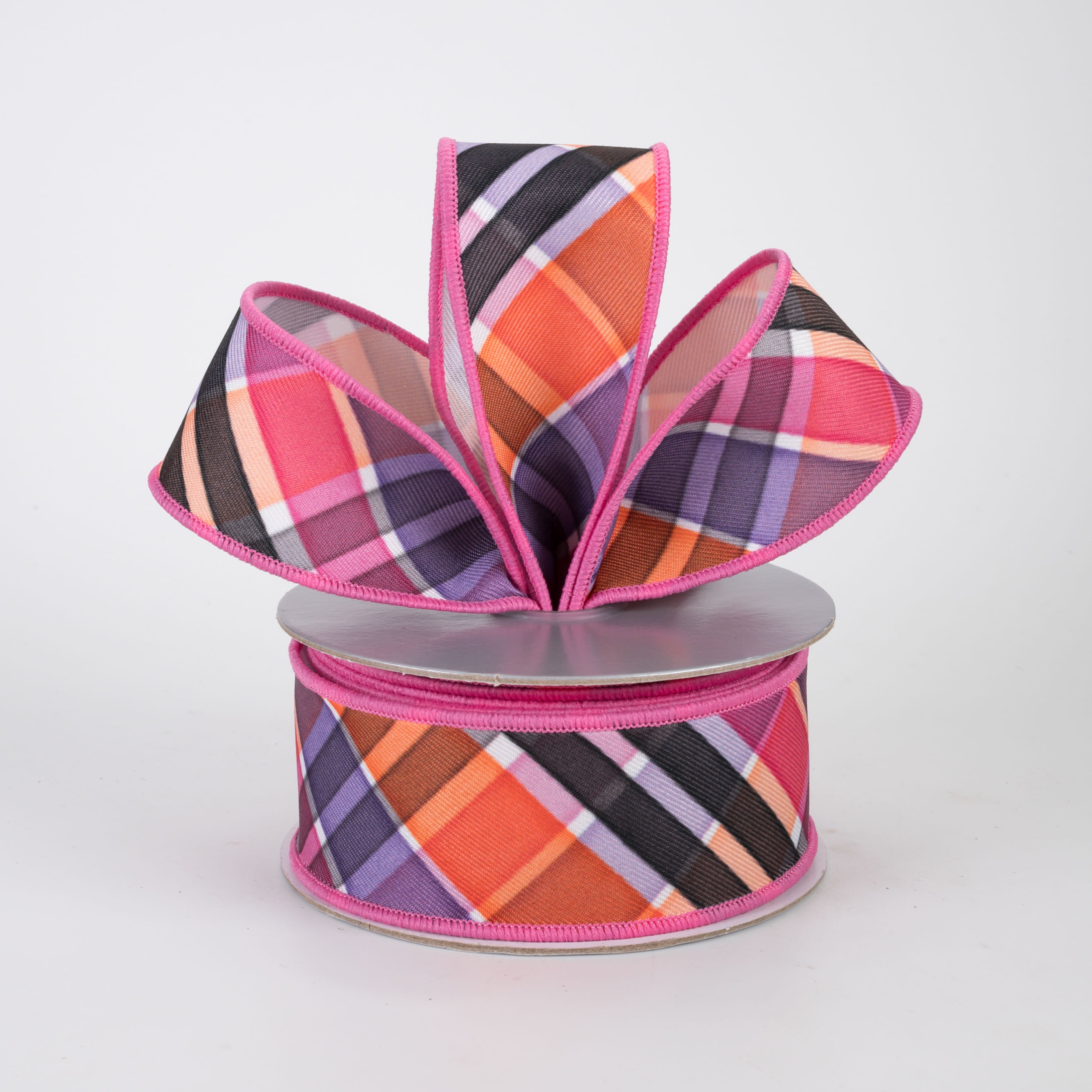 1.5" Brilliance Bold Plaid Ribbon: Pink Halloween (10 Yards)