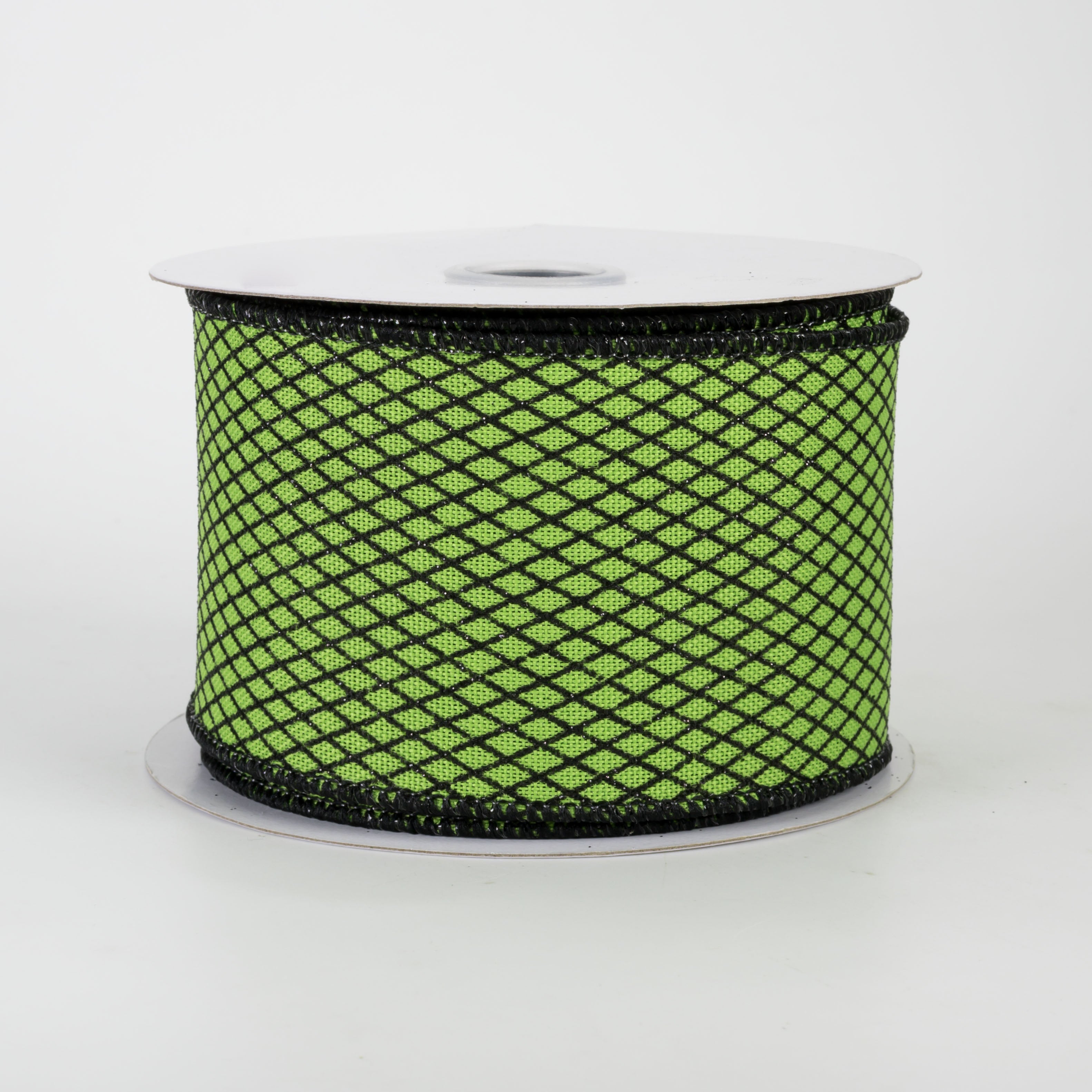 2.5" Mini Glitter Harlequin Ribbon: Black on Green (10 Yards)