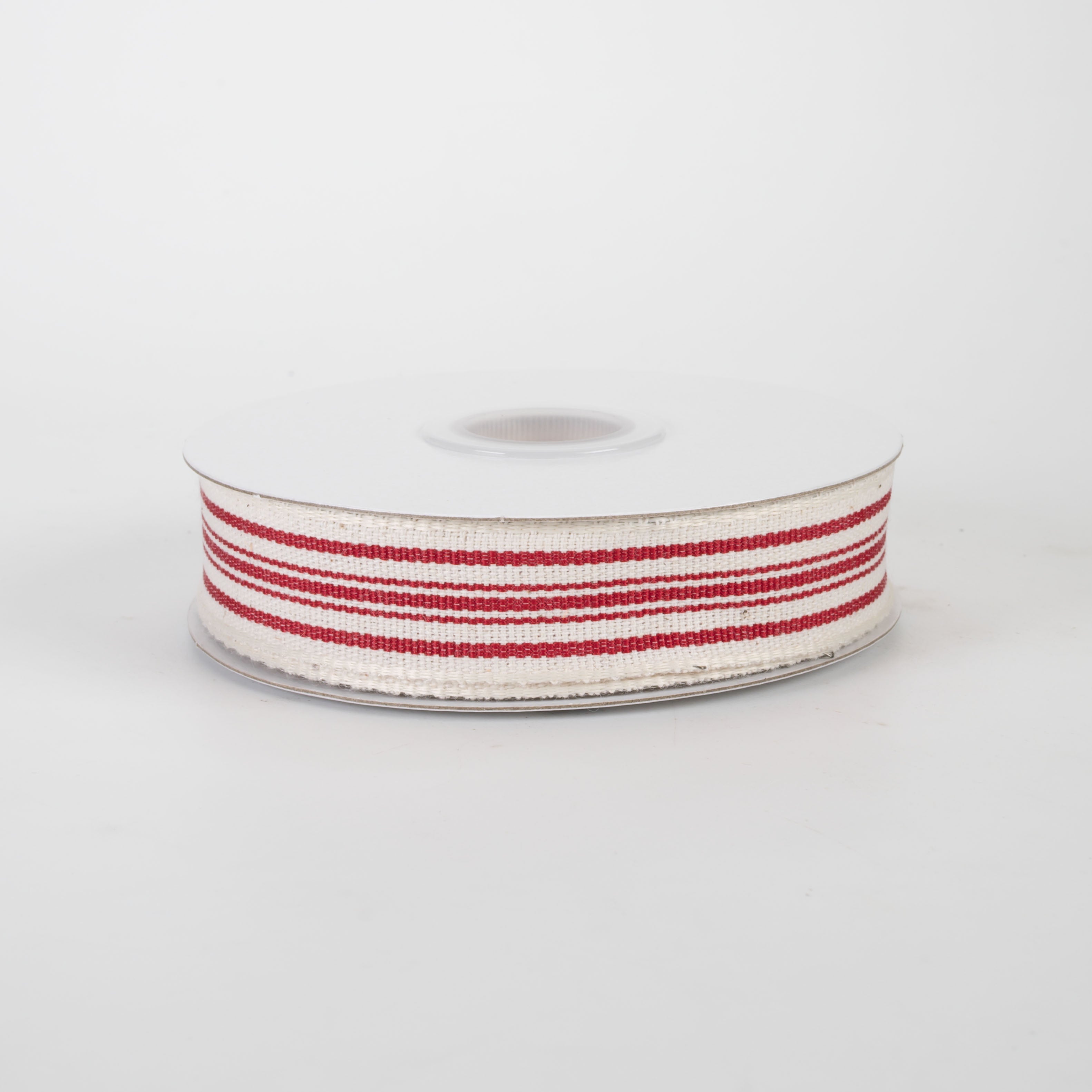 7/8" French Ticking Stripe Ribbon: Ivory & Red (10 Yards)