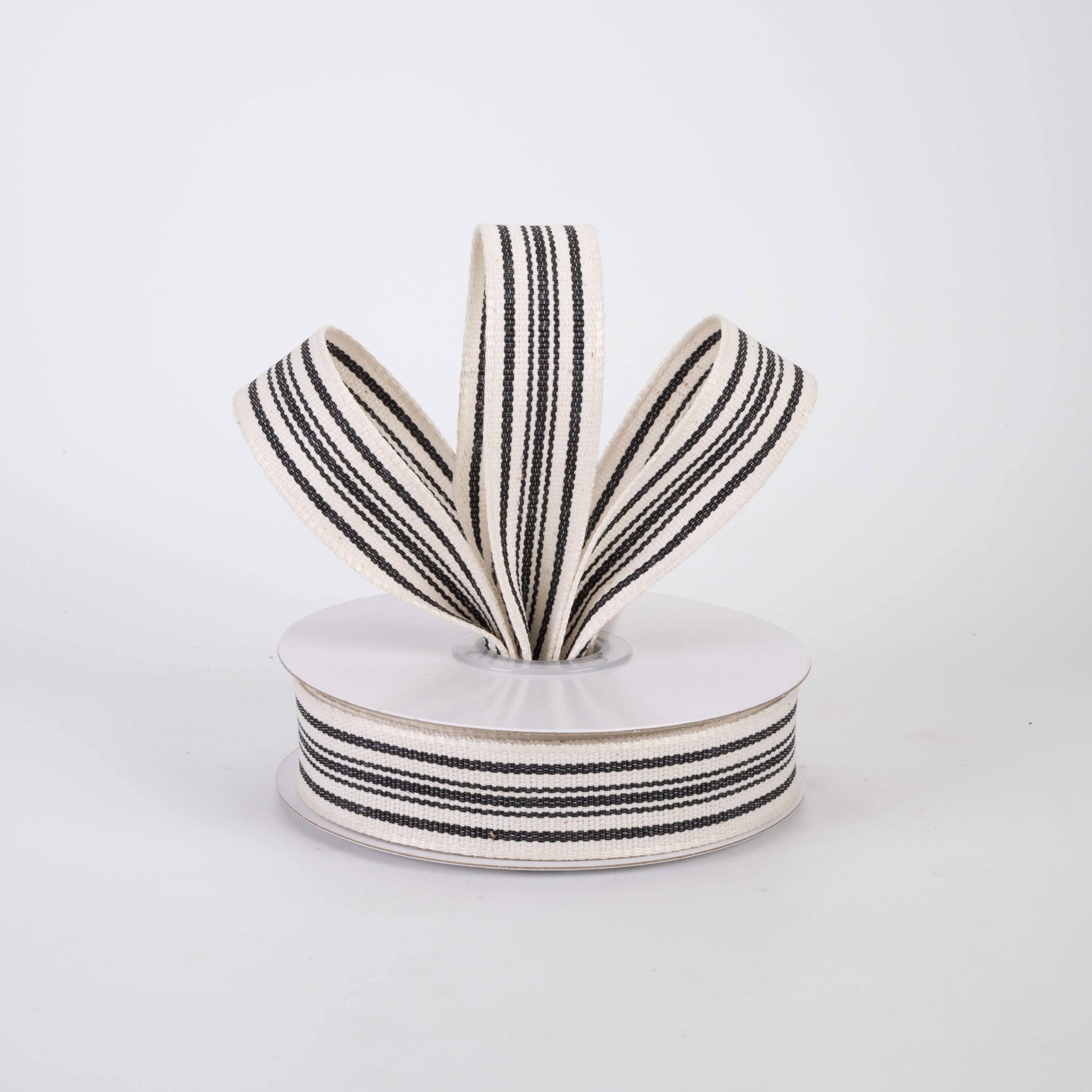 7/8" French Ticking Stripe Ribbon: Ivory & Black (10 Yards)