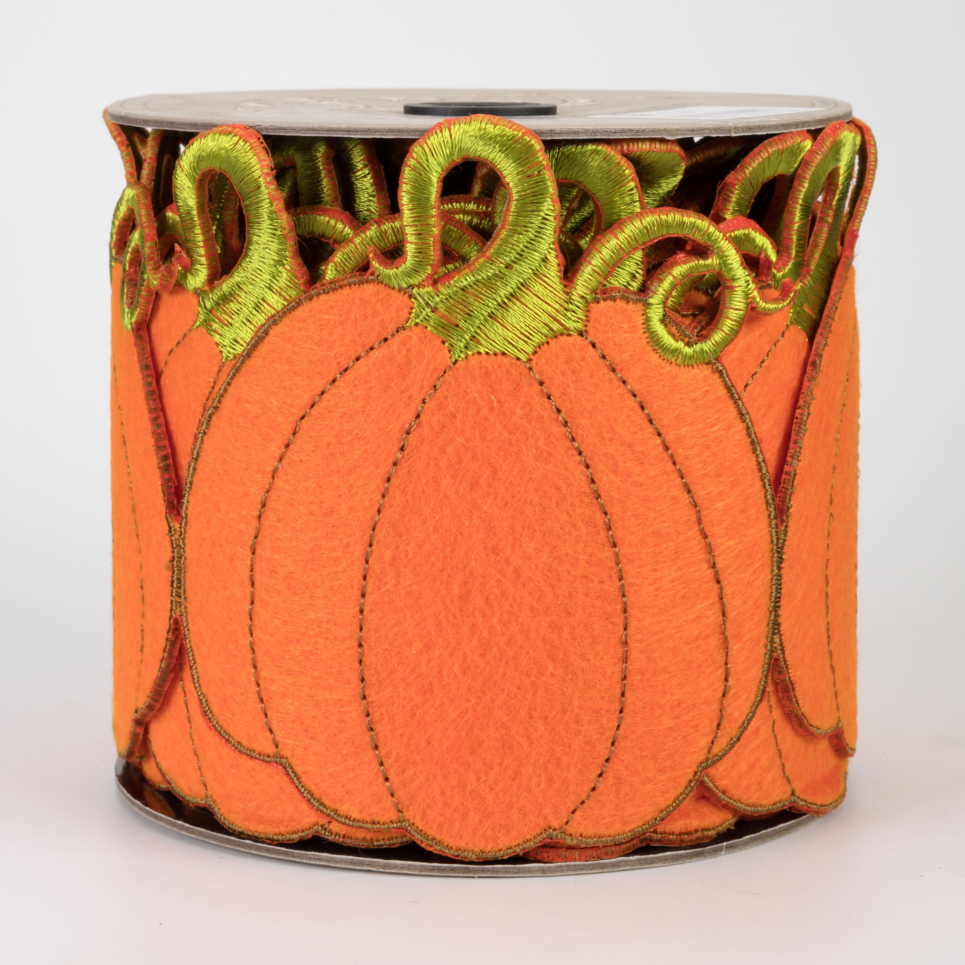 [D Stevens] 4" Unwired Embroidered Pumpkin Garland Ribbon (5 Yards)