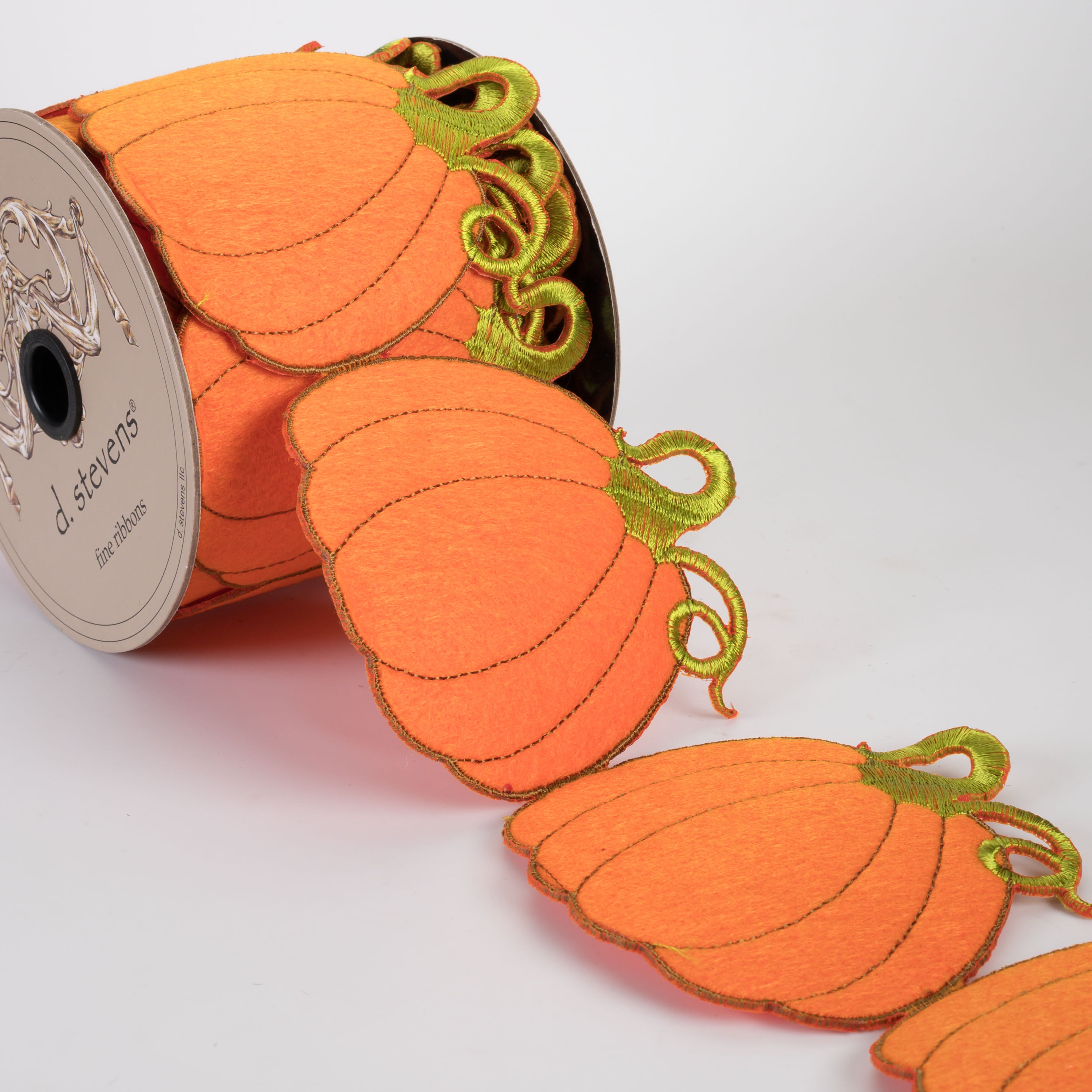 [D Stevens] 4" Unwired Embroidered Pumpkin Garland Ribbon (5 Yards)