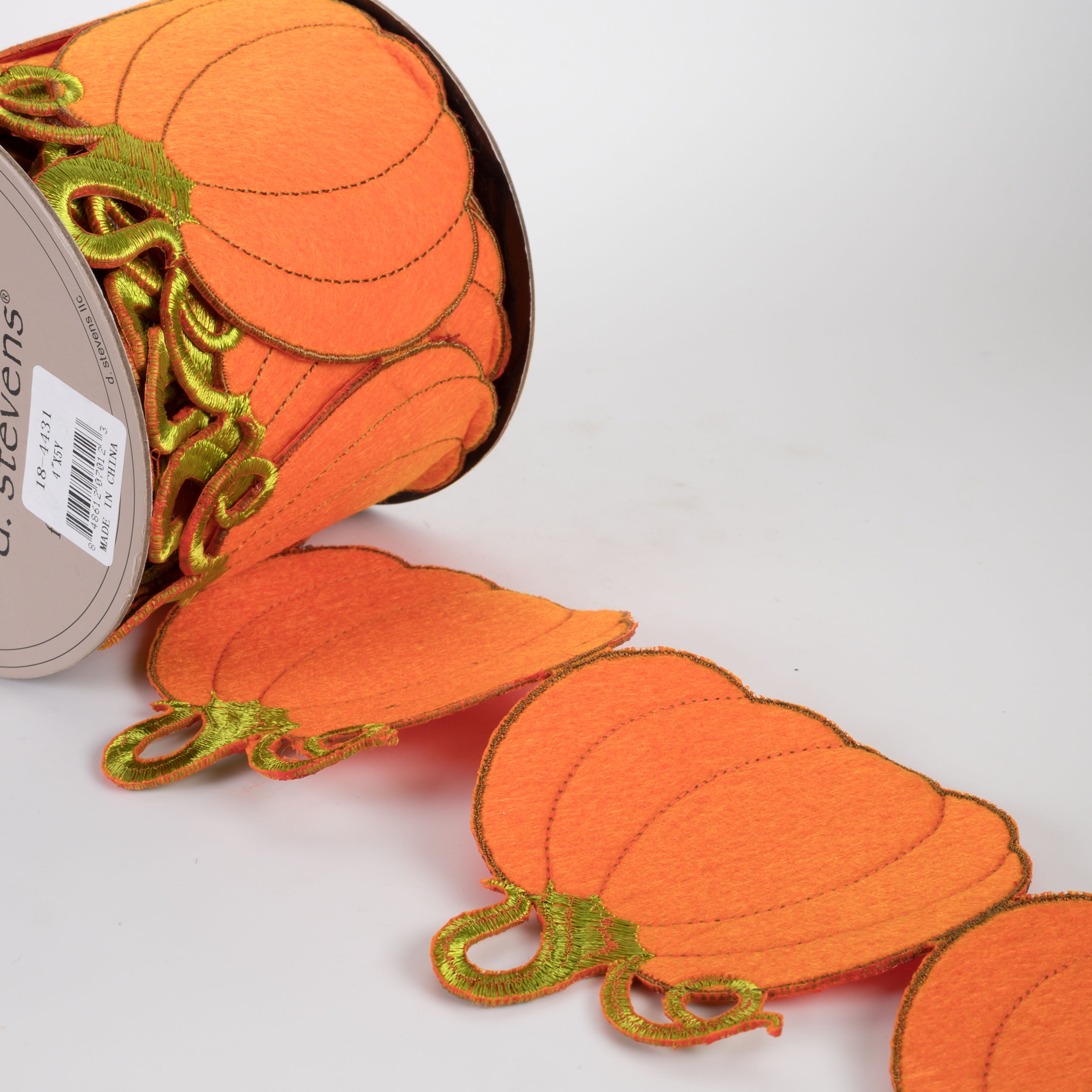 [D Stevens] 4" Unwired Embroidered Pumpkin Garland Ribbon (5 Yards)