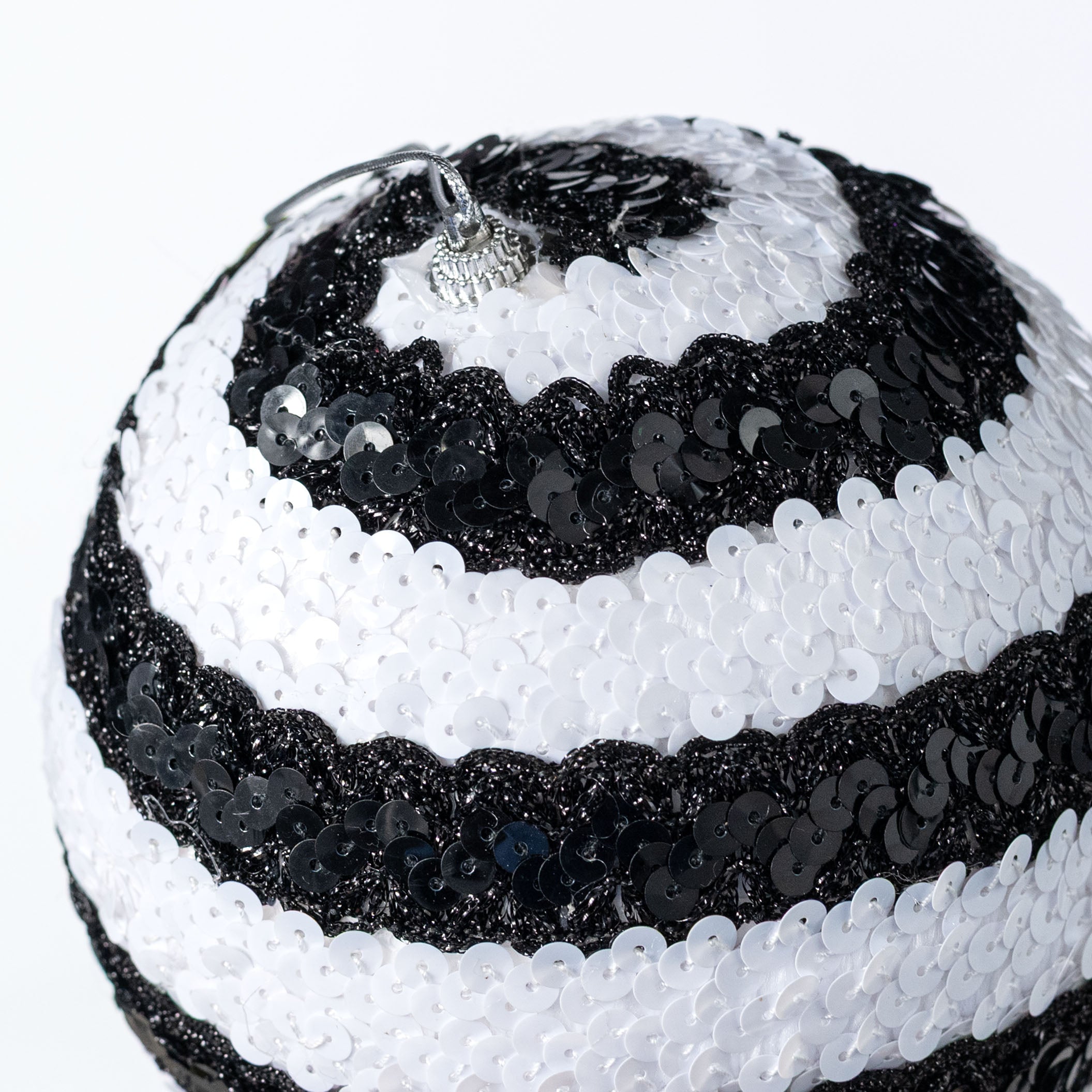 6" Sequin Stripe Ball Ornament: Black & White