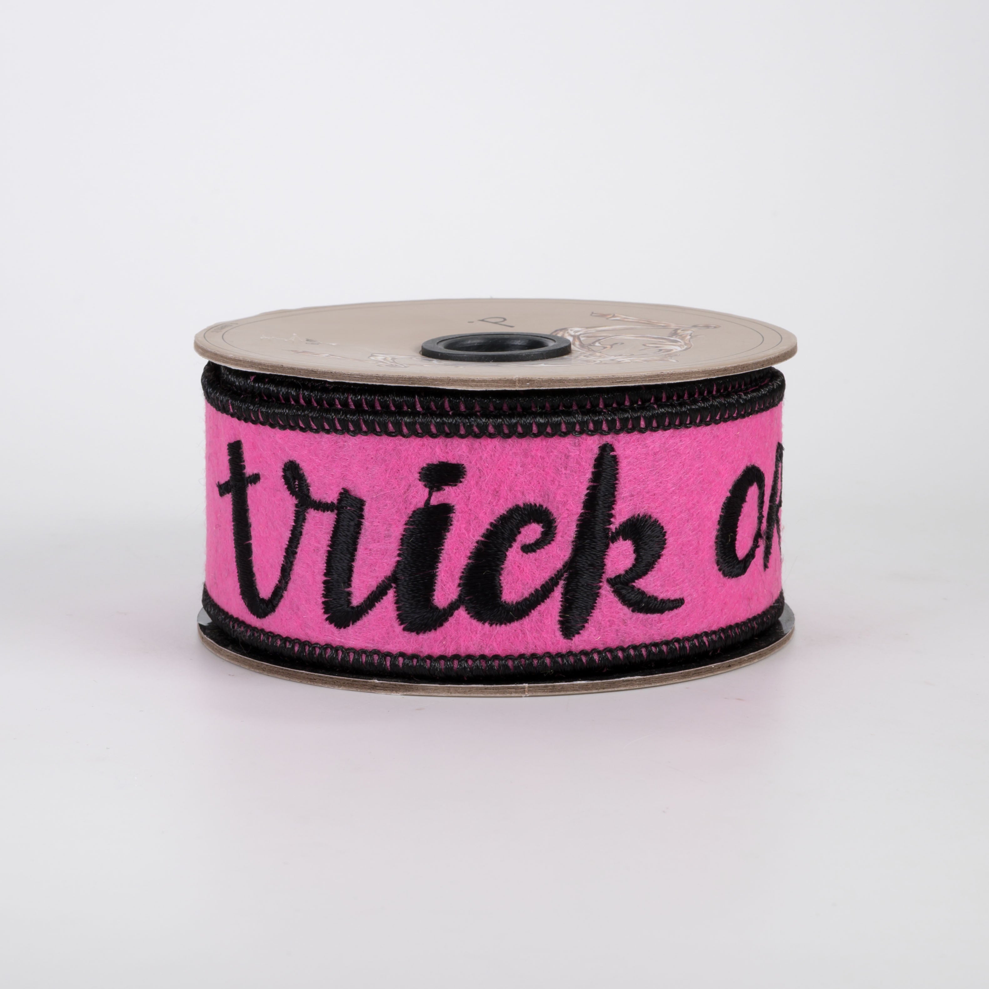 [D Stevens] 1.5" Felt Trick Or Treat Ribbon: Hot Pink & Black (5 Yards)