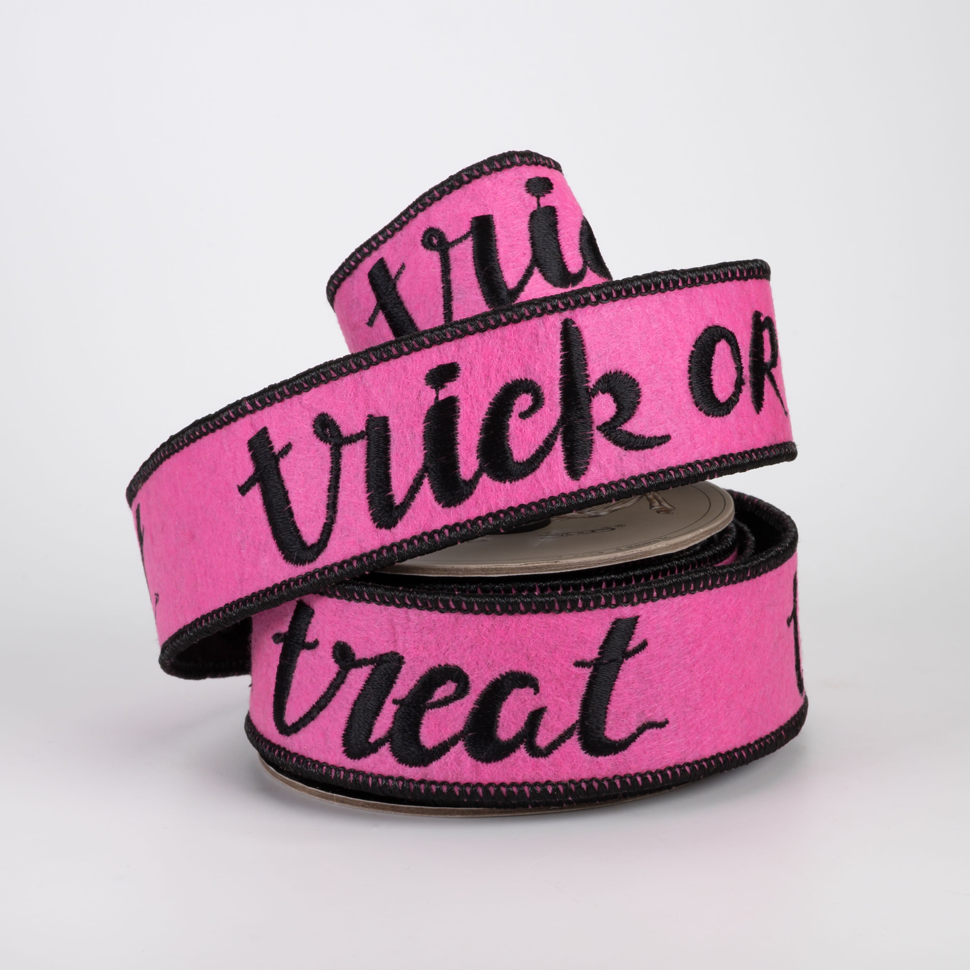 [D Stevens] 1.5" Felt Trick Or Treat Ribbon: Hot Pink & Black (5 Yards)