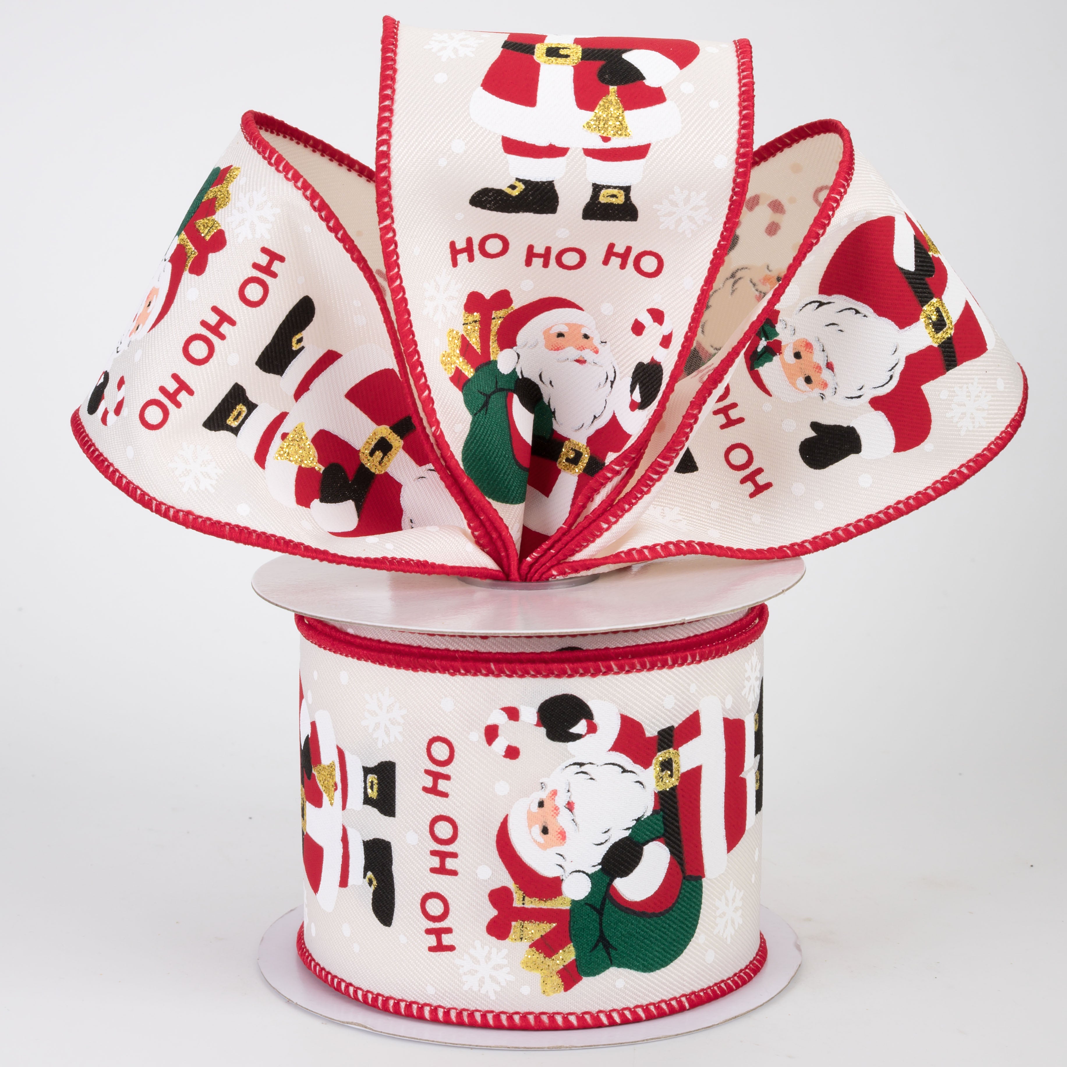2.5" Red Santa Clause Ribbon: White (10 Yards)