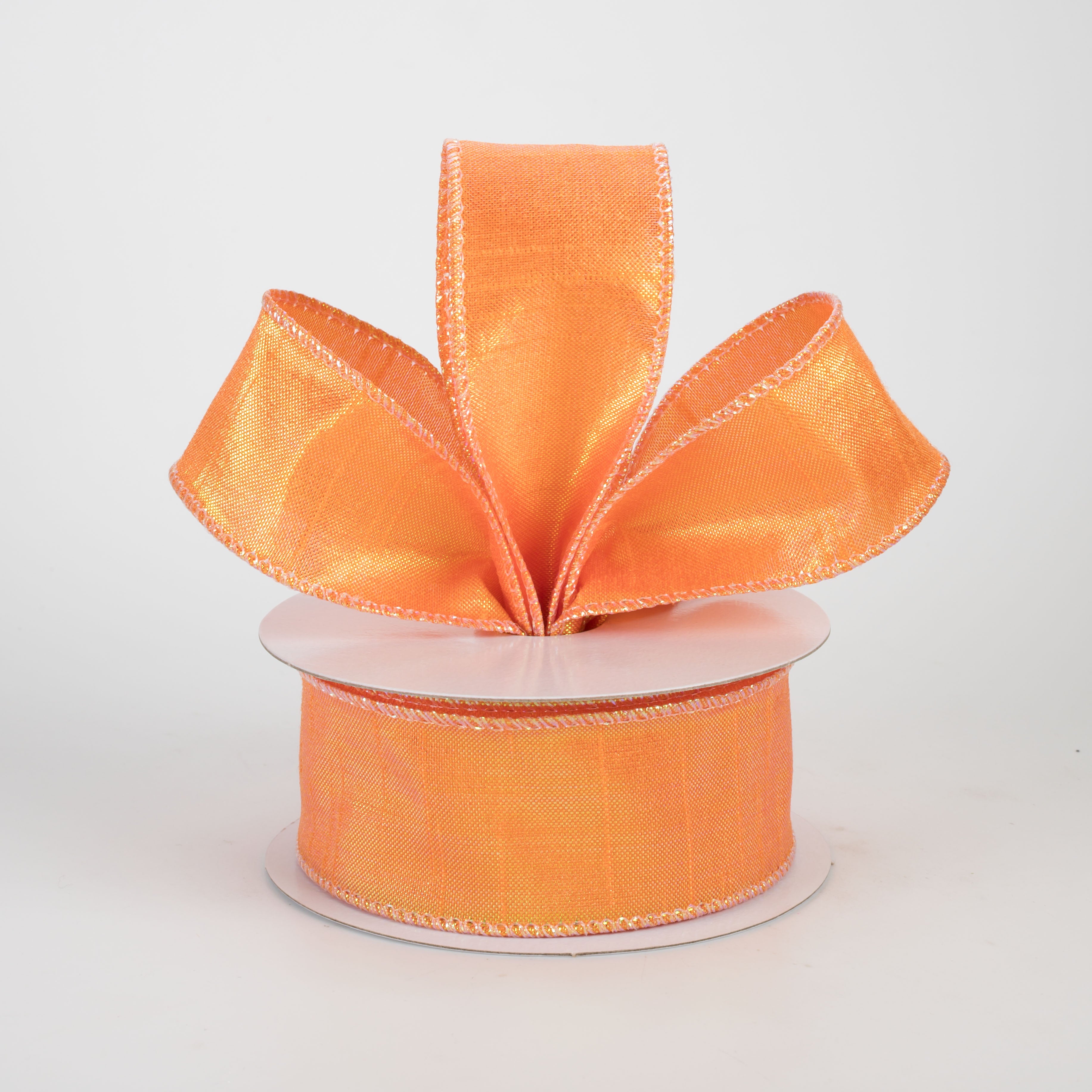 1.5" Iridescent Metallic Solid Ribbon: Tangerine Orange (10 Yards)