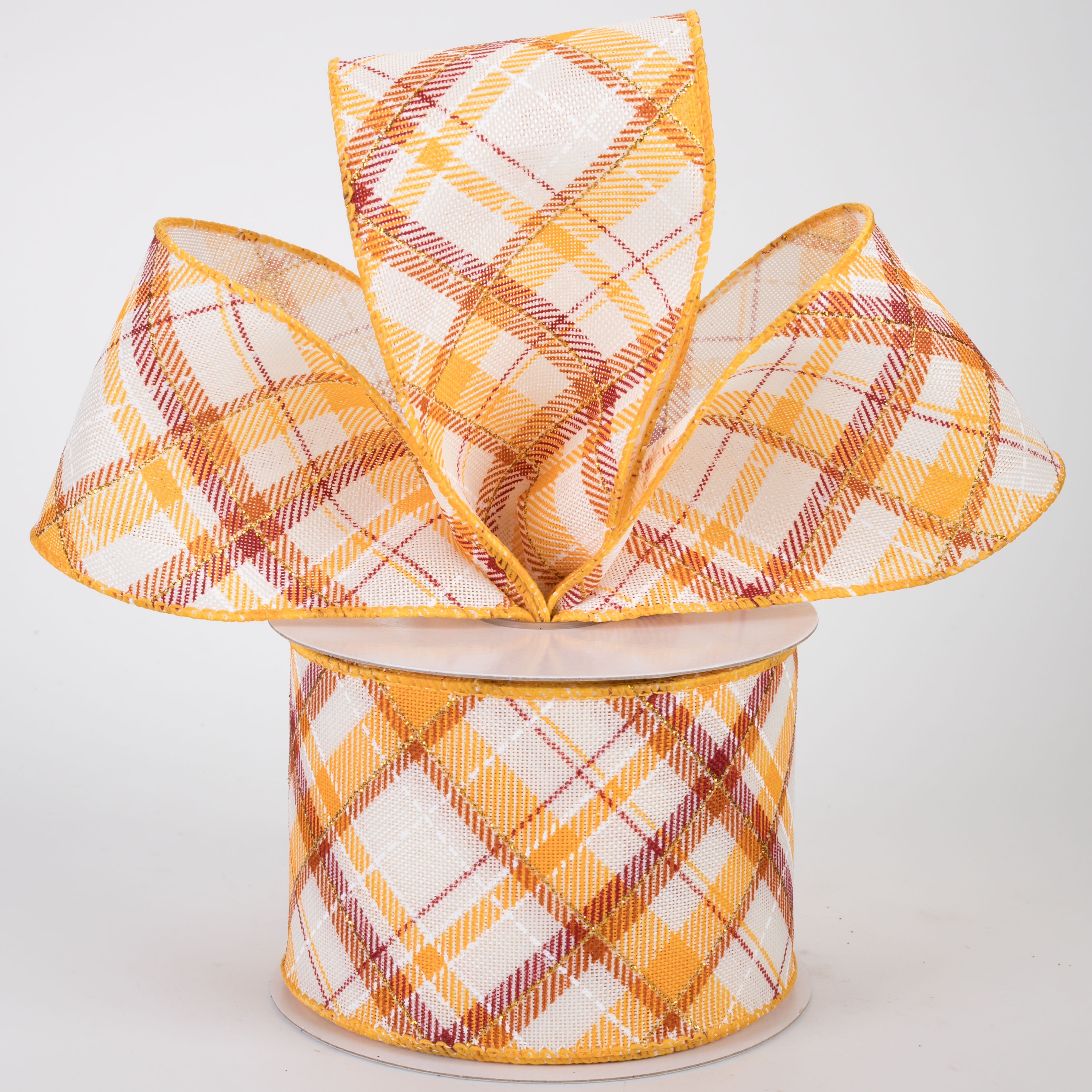 2.5" Linen Diagonal Plaid Ribbon: Burgundy Fall (10 Yards)
