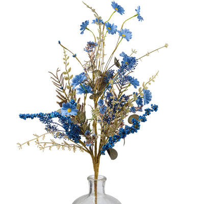 24" Fabric Flower Mixed Fall Filler Spray: Blue