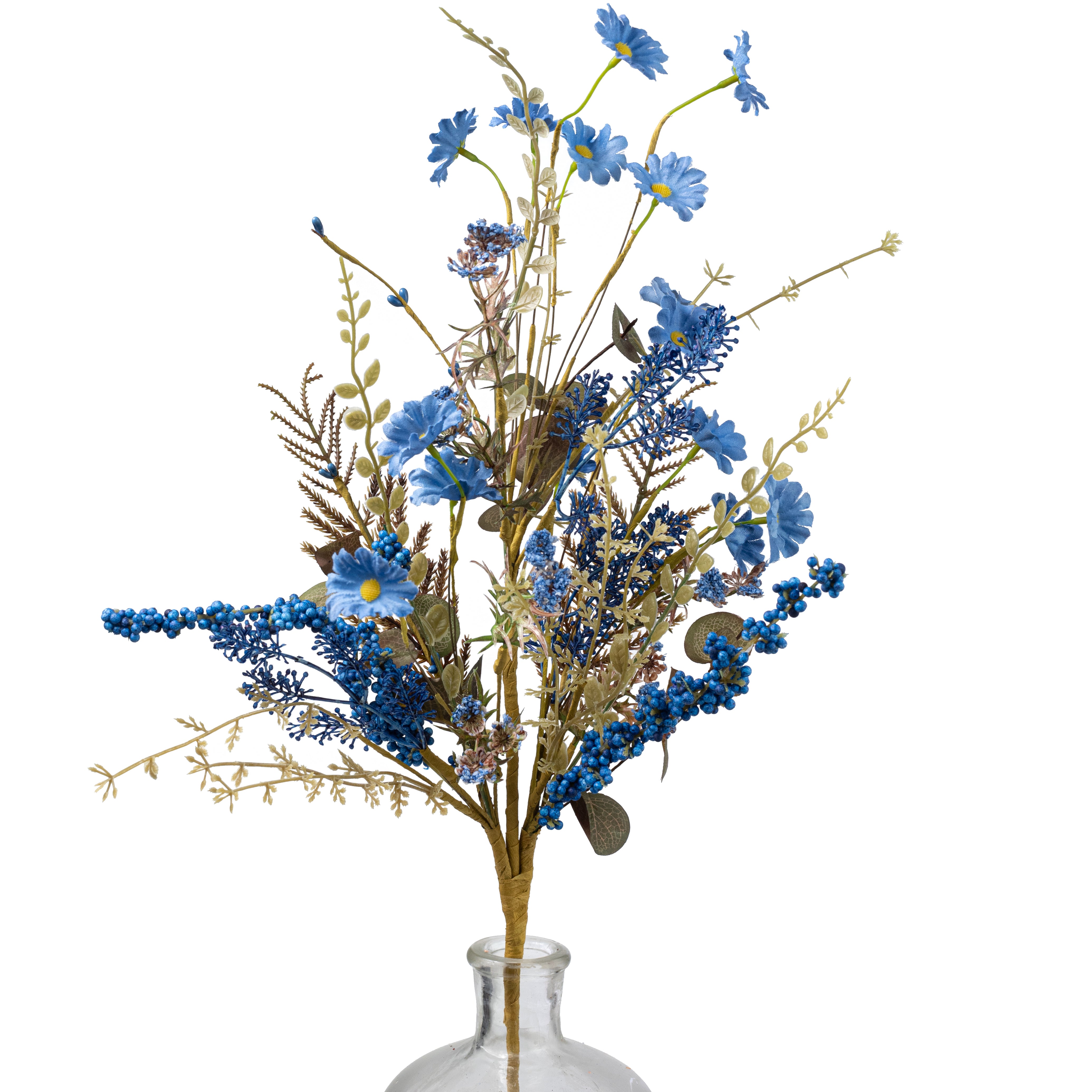 24" Fabric Flower Mixed Fall Filler Spray: Blue