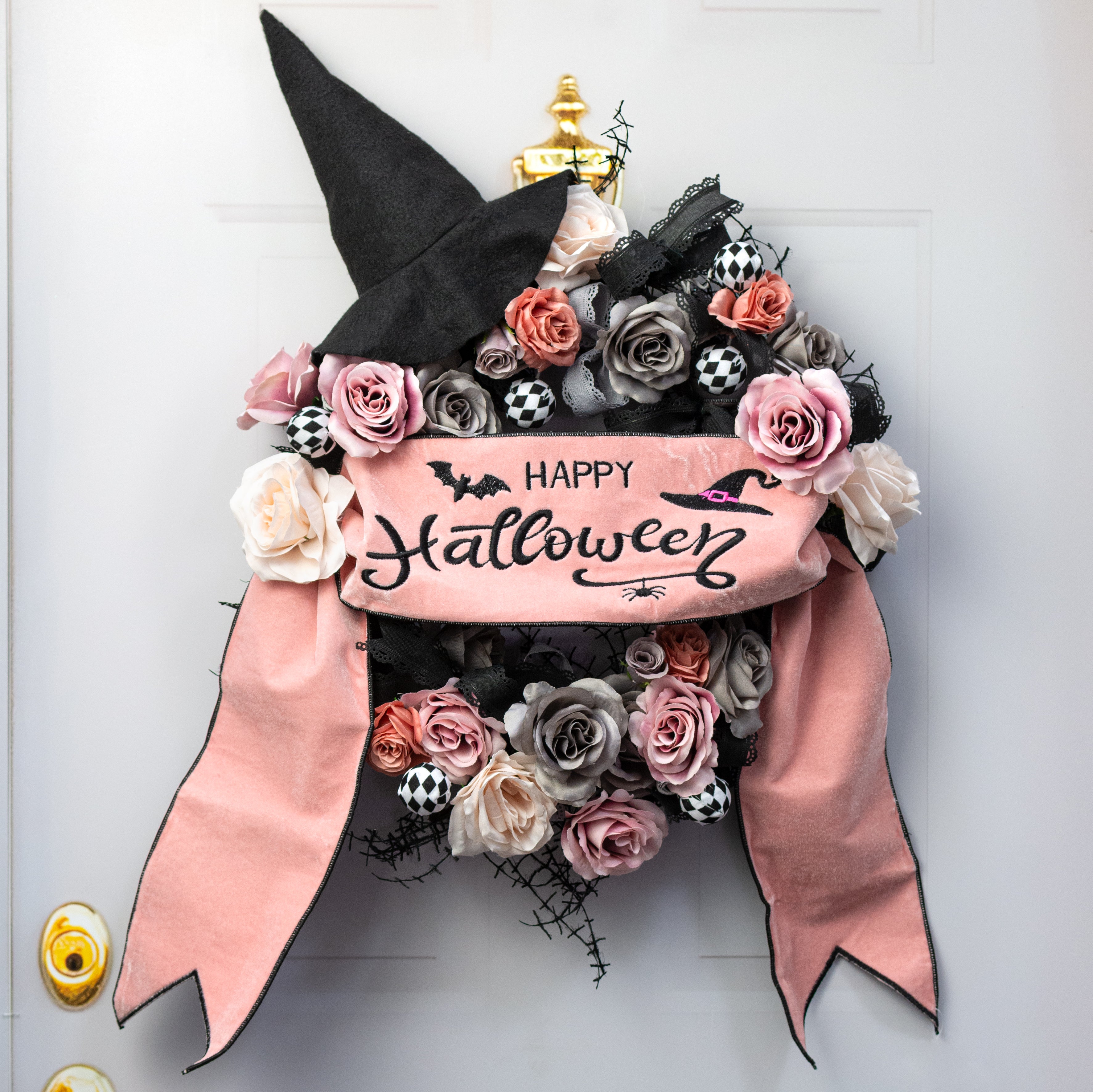 [D Stevens] 6" x 56" Happy Halloween Velvet Banner: Pink