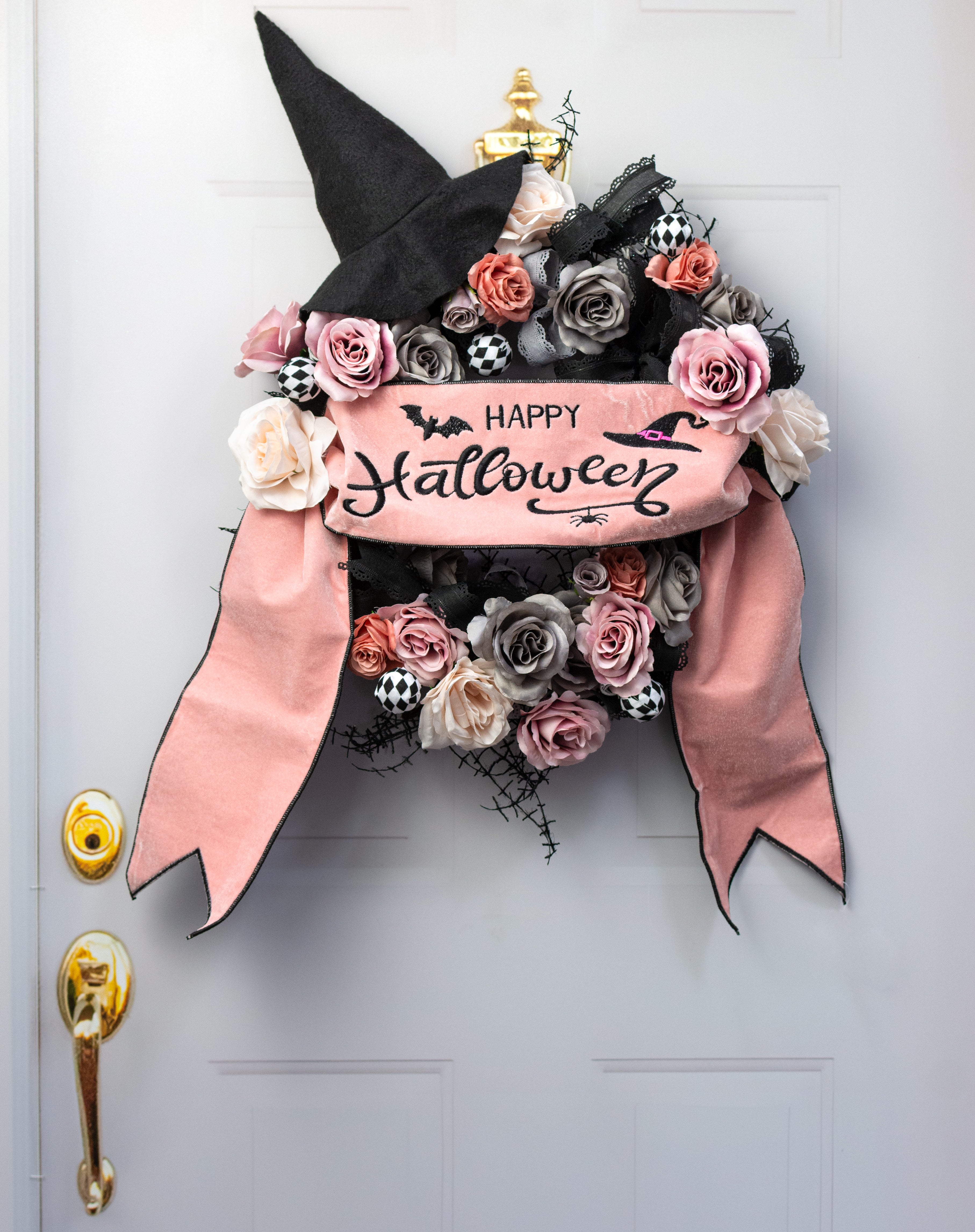 [D Stevens] 6" x 56" Happy Halloween Velvet Banner: Pink