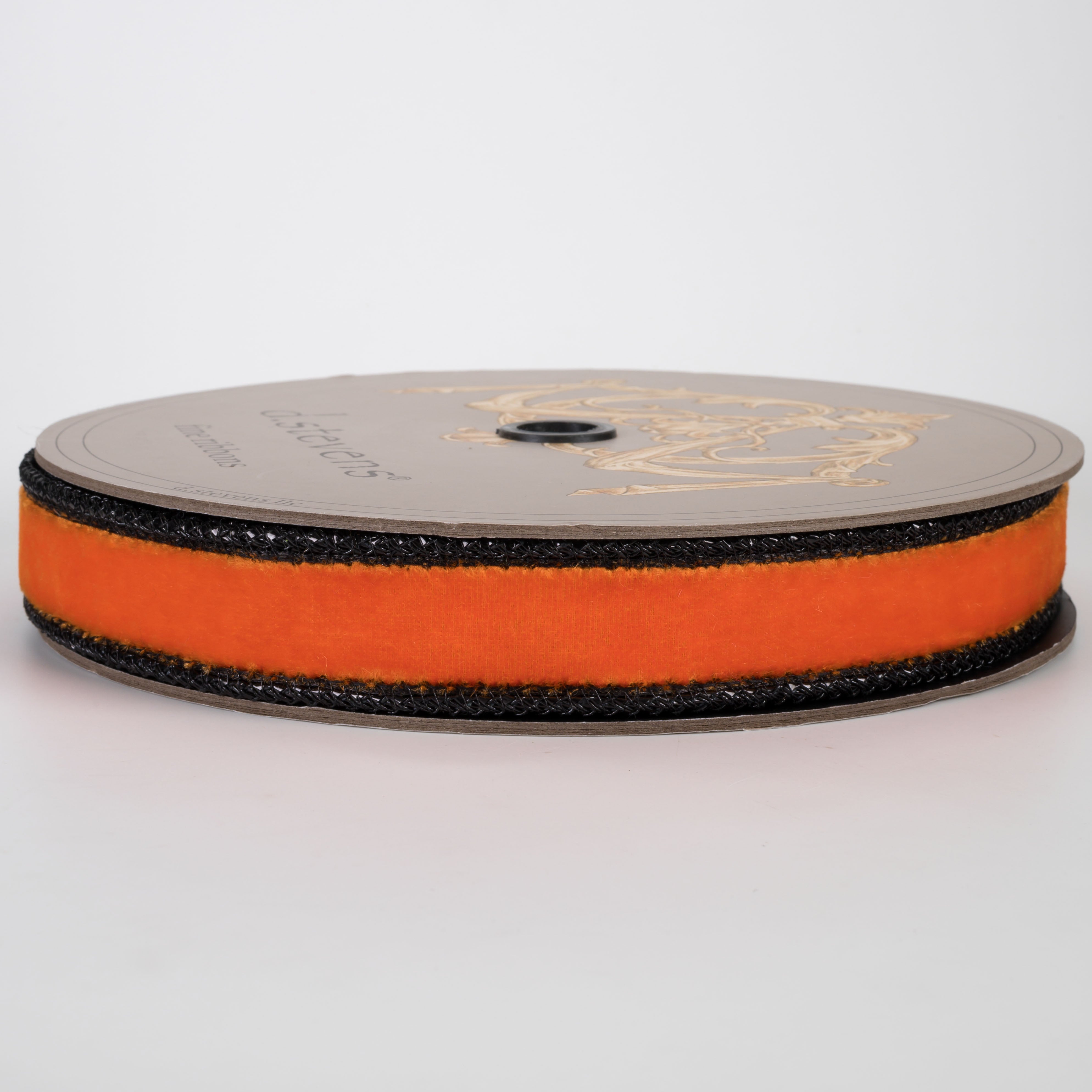 [D Stevens] 1" Velvet Black Braid Edge Ribbon: Orange (10 Yards)