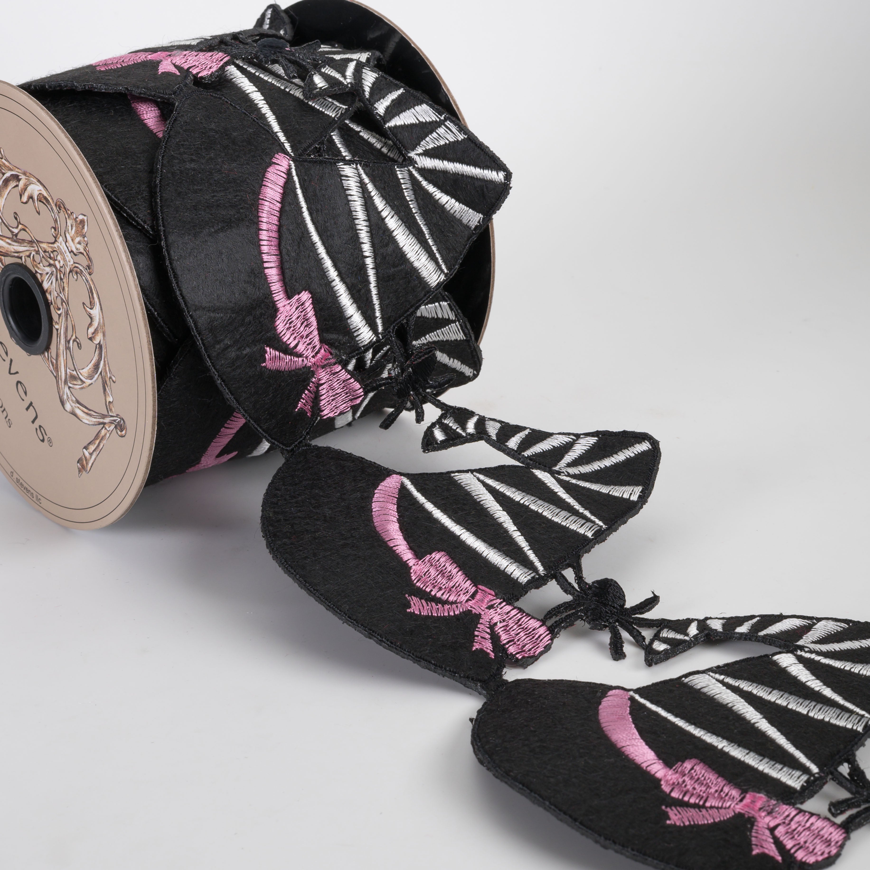 [D Stevens] 4" Unwired Embroidered Witch Hats Garland Ribbon (5 Yards)