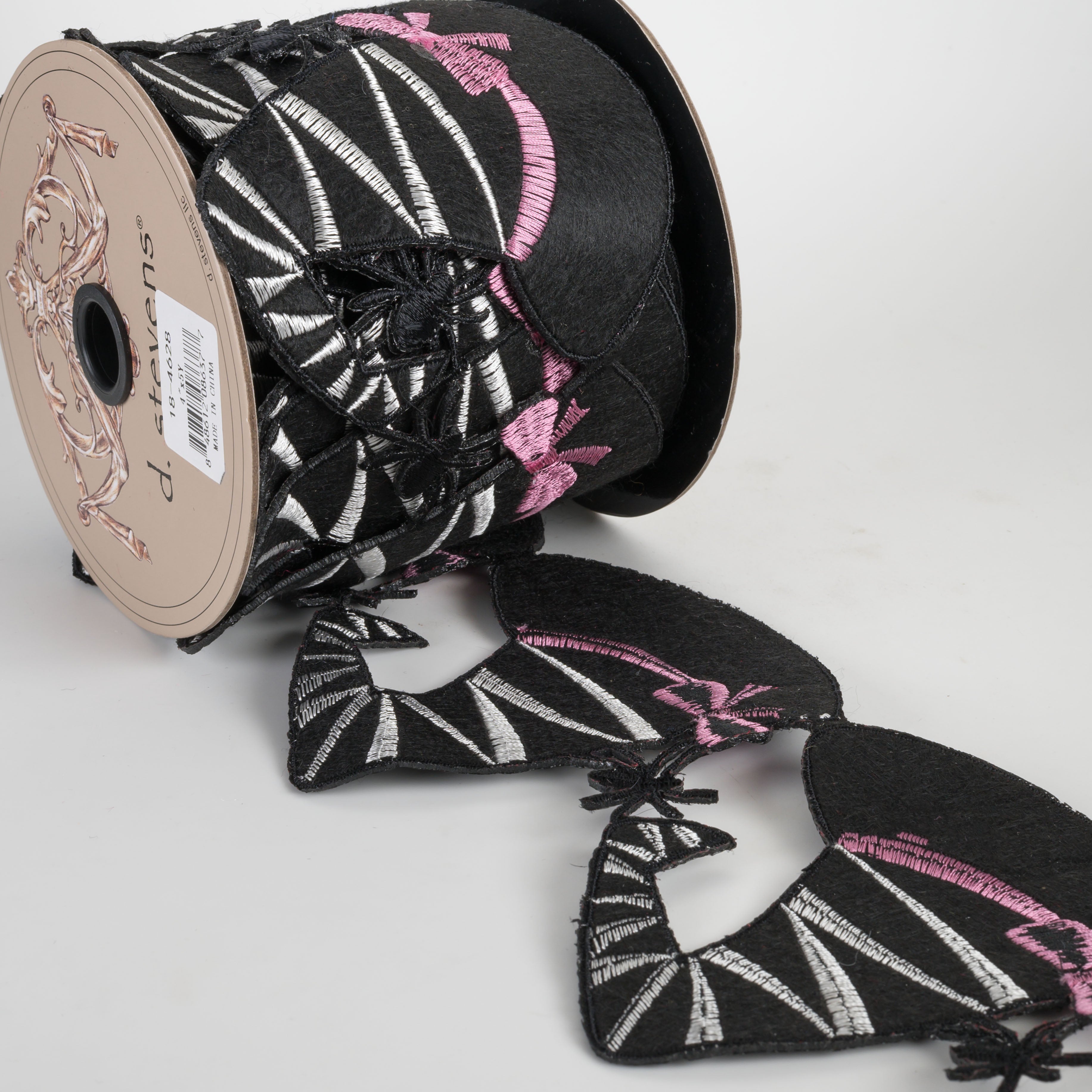 [D Stevens] 4" Unwired Embroidered Witch Hats Garland Ribbon (5 Yards)