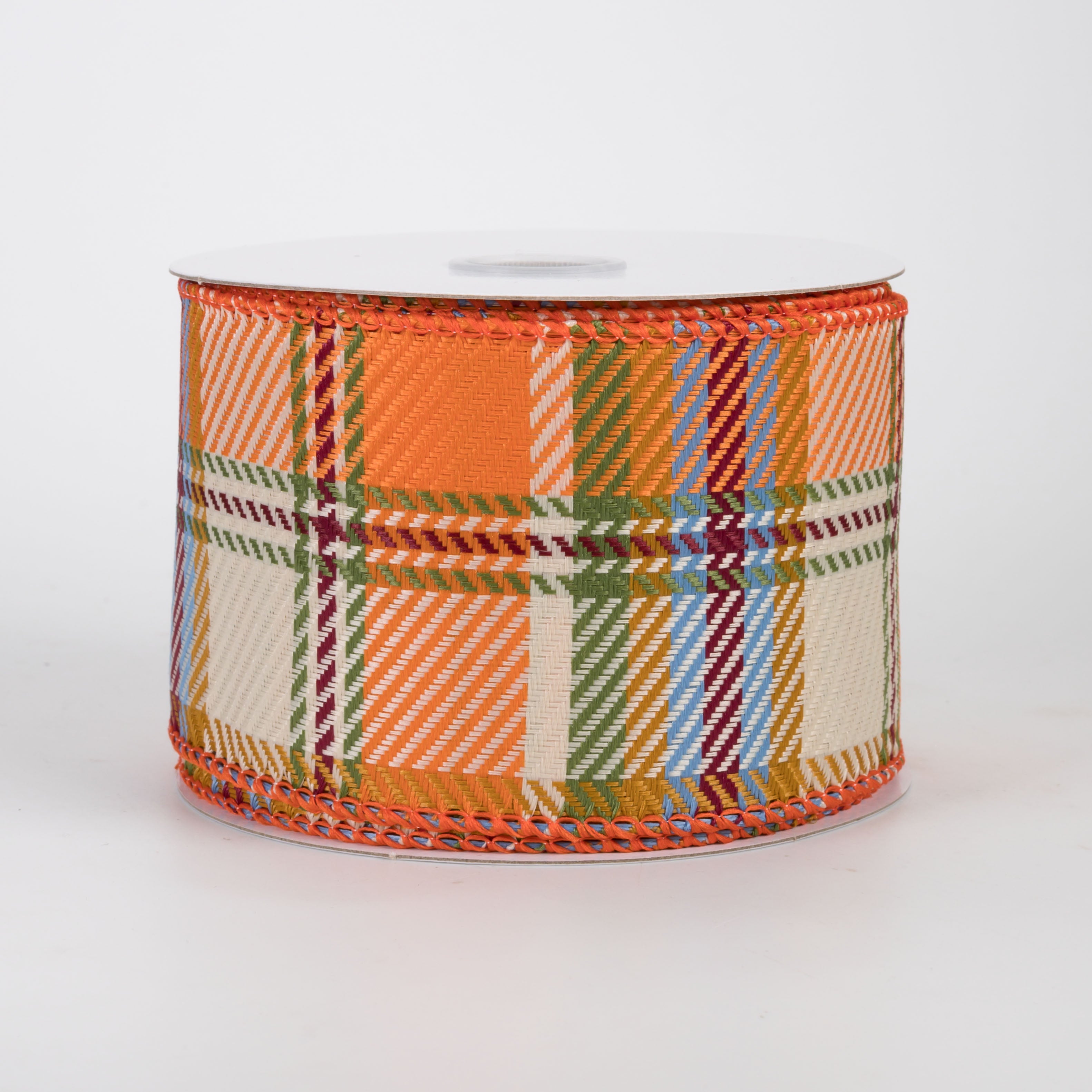 2.5" Bold Evan Fall Woven Plaid Ribbon: Moss & Blue (10 Yards)