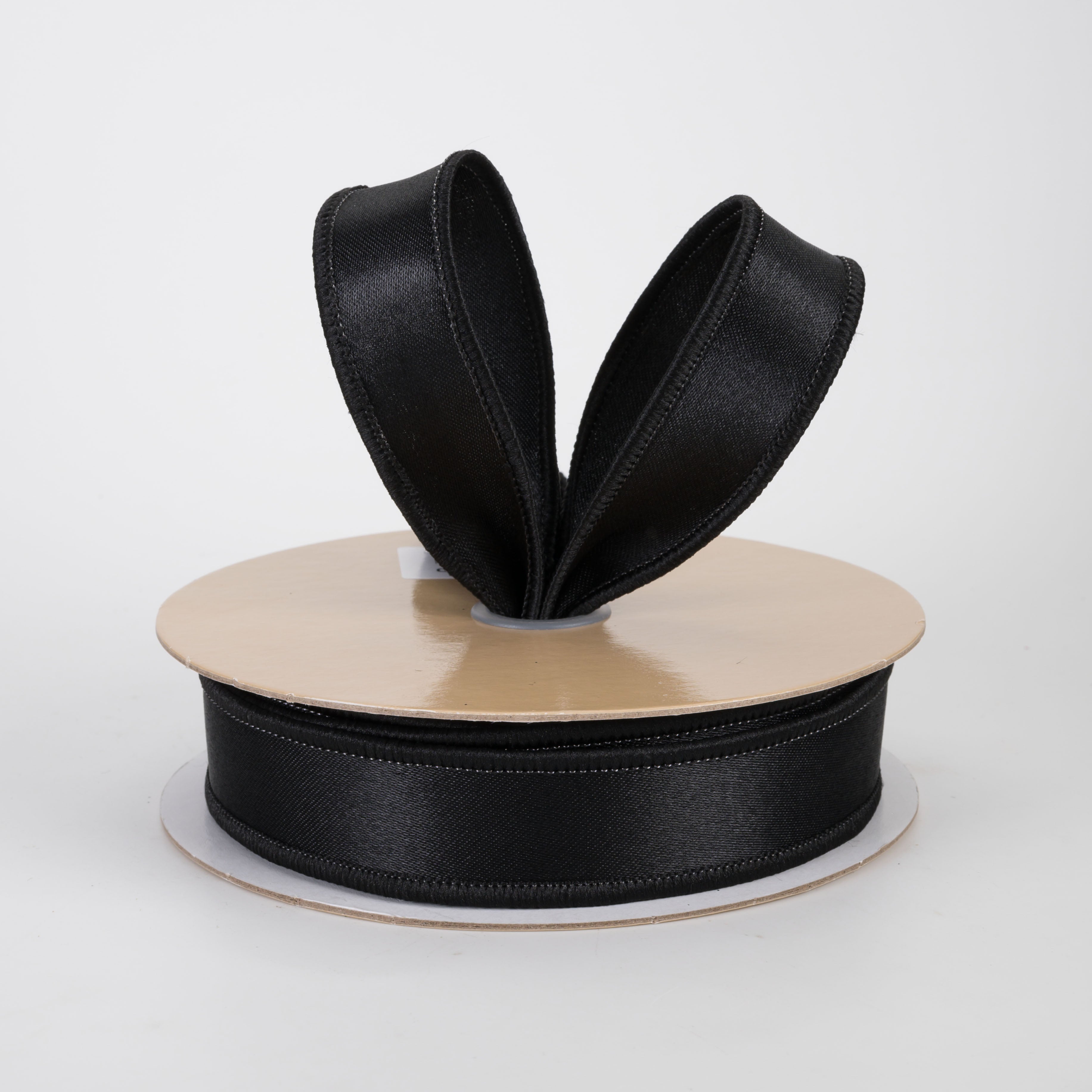 7/8" Double Sided Fused Satin Ribbon: Black (10 Yards)