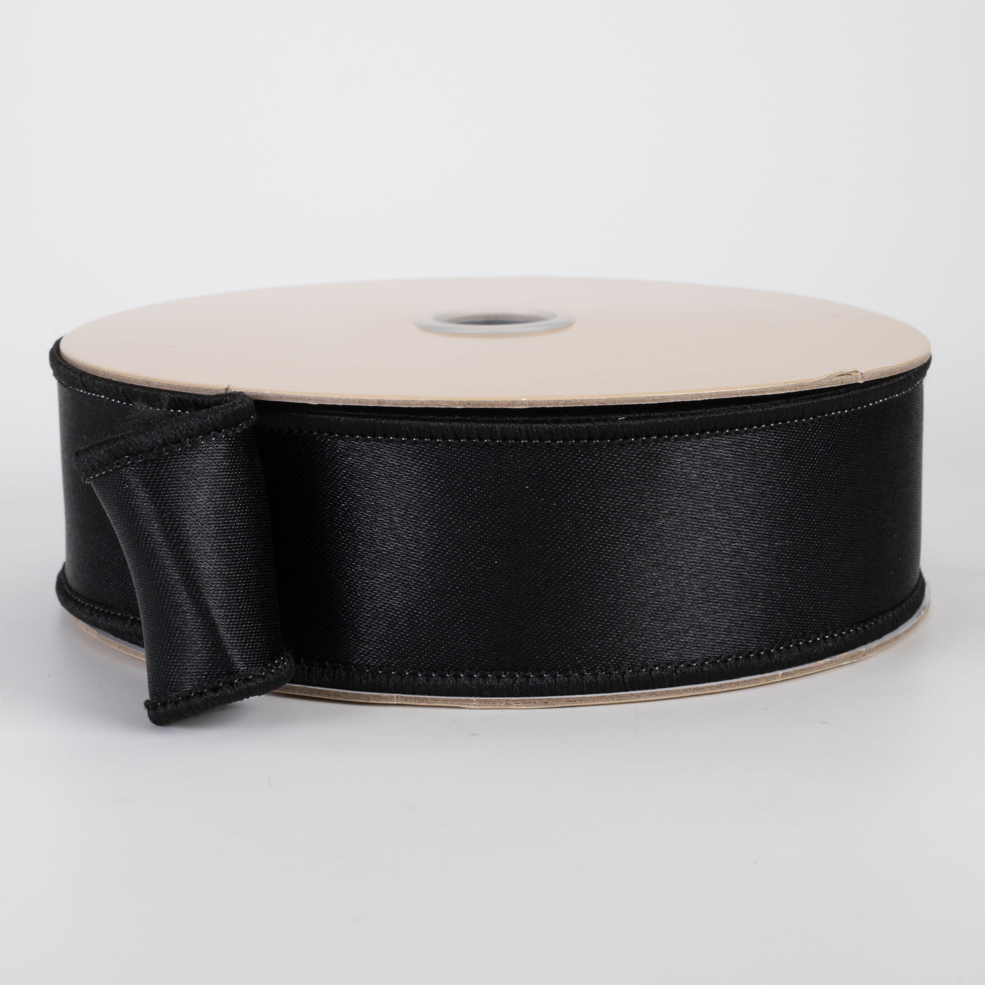 1.5" Double Sided Fused Satin Ribbon: Black (10 Yards)