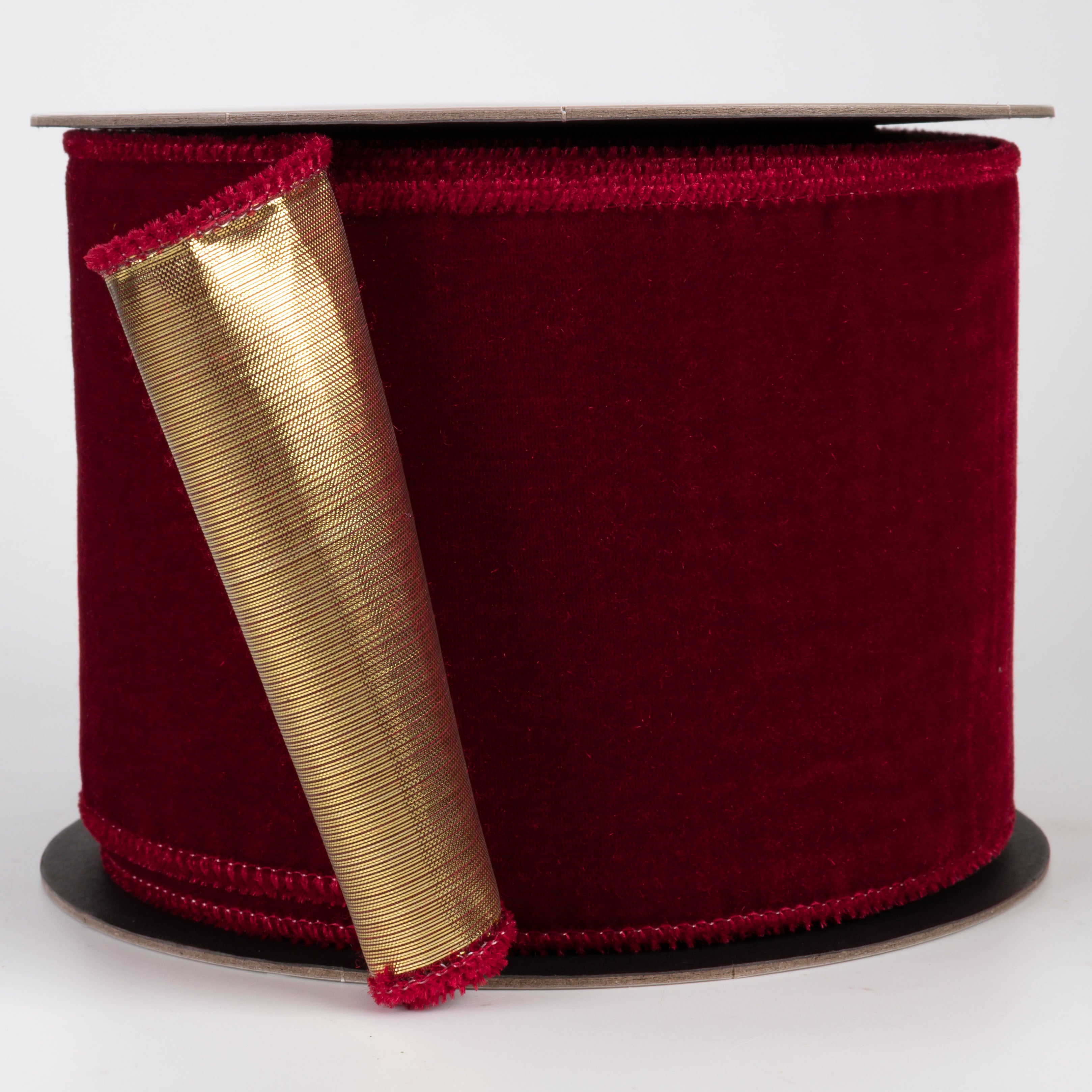 [D Stevens] 4" Velvet & Lamé Gold Back Ribbon: Crimson Red (10 Yards)