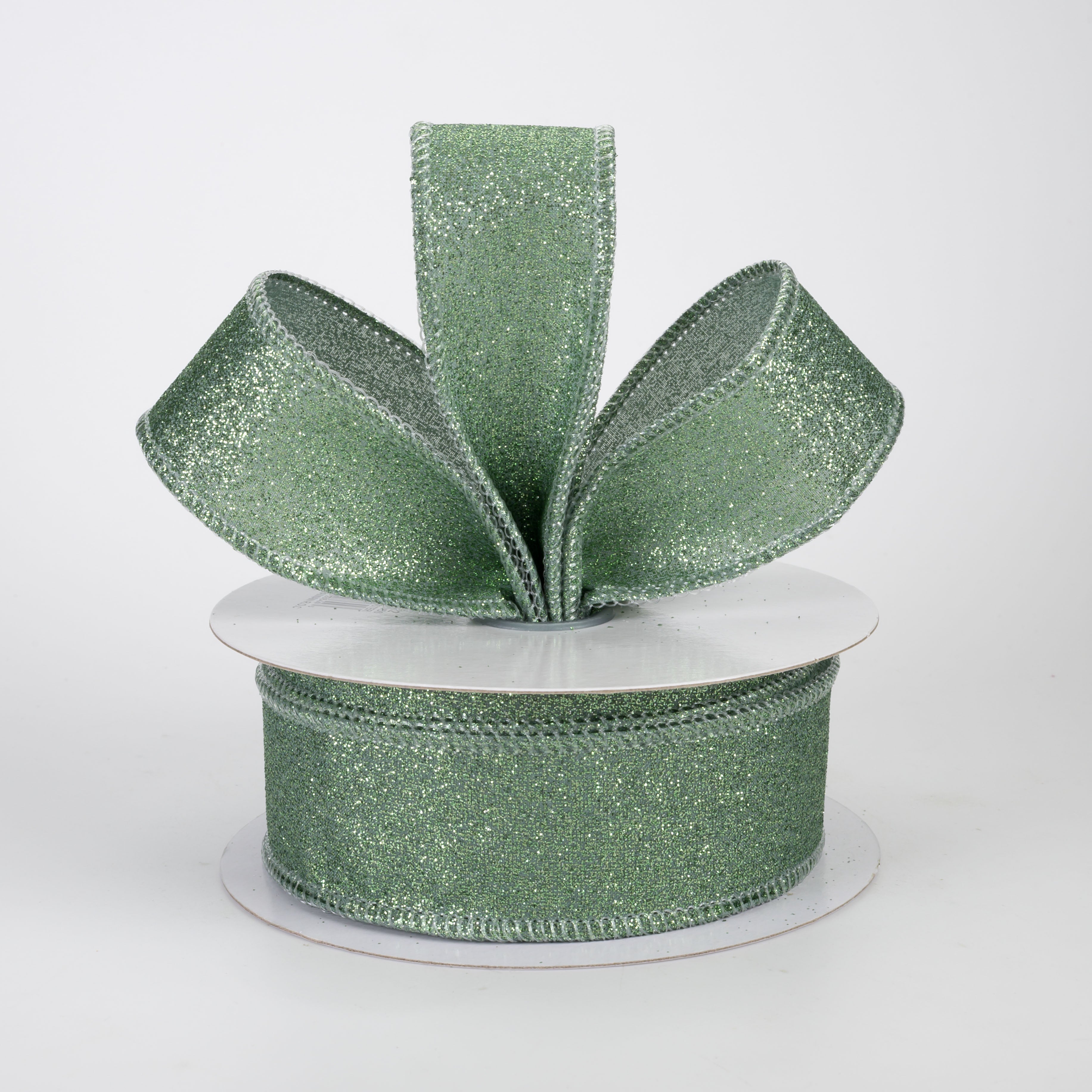 1.5" Shimmer Glitter Ribbon: Sage Green (10 Yards)