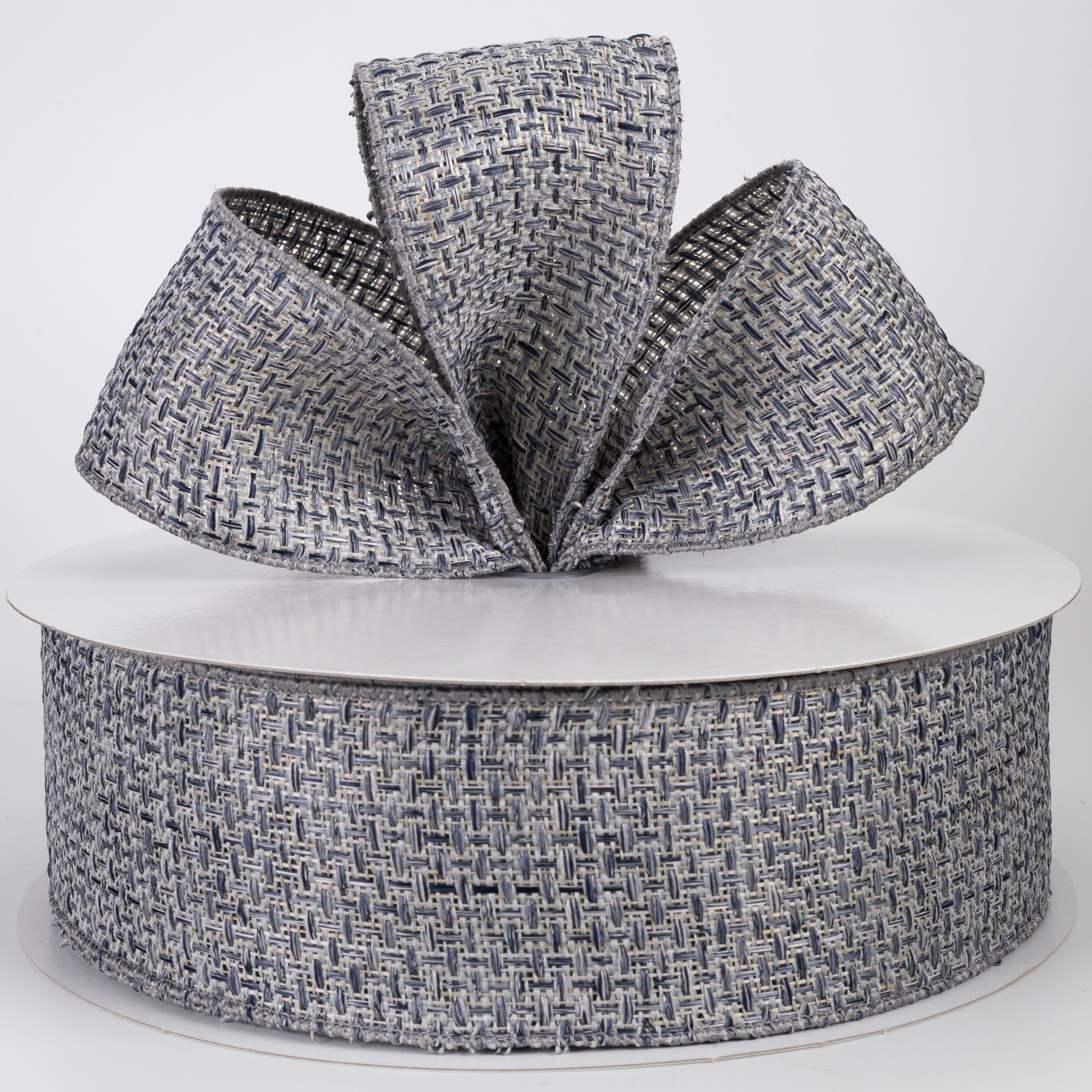 2.5" Woven Cross Hatch Ribbon: Denim & Gray (50 Yards)