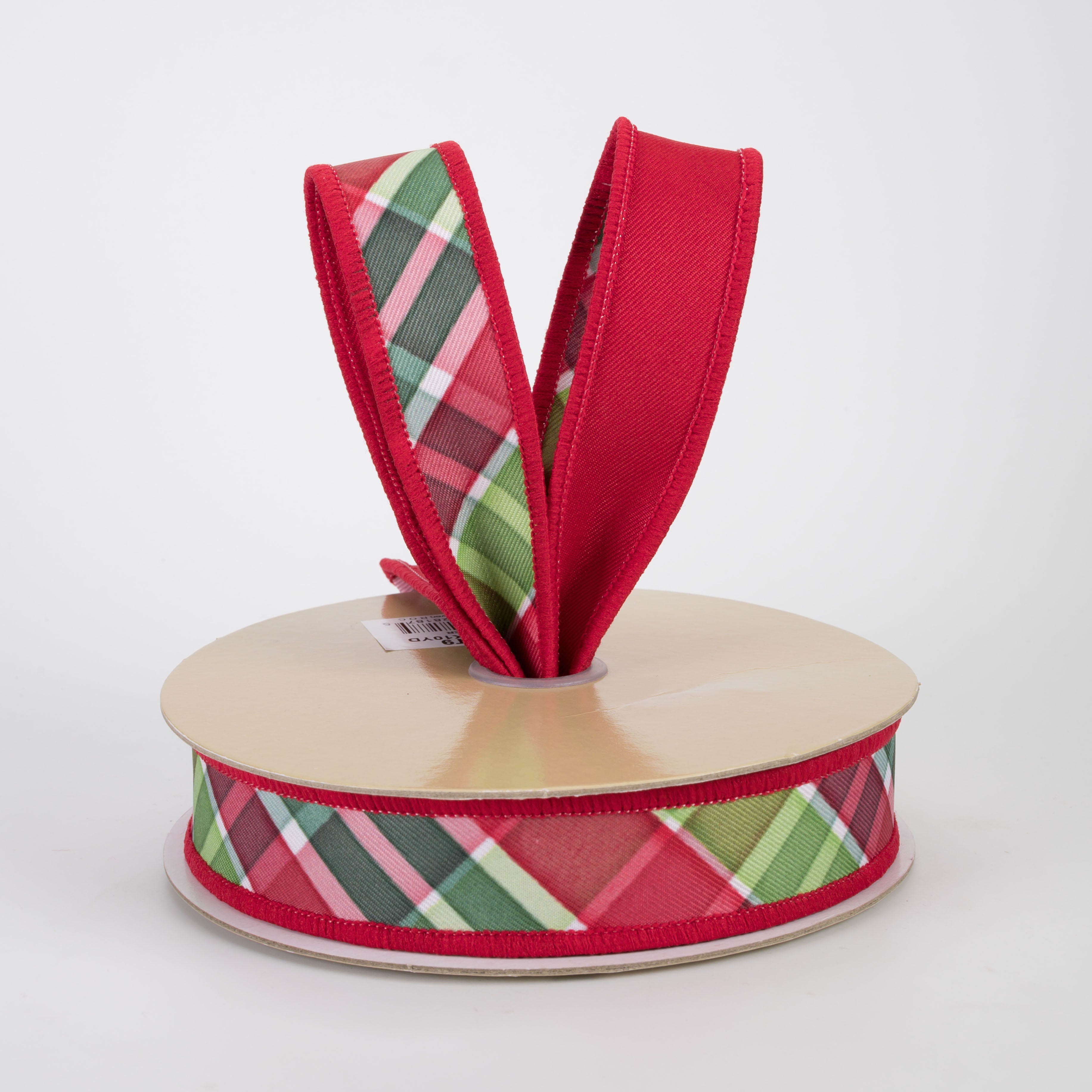 7/8" Double Sided Fused Christmas Plaid Ribbon: Red, Emerald & Lime (10 Yards)
