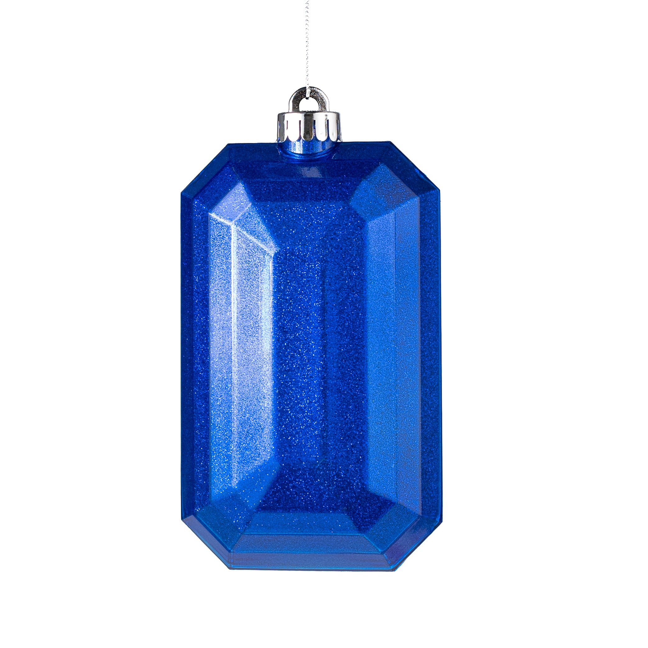 7" Rectangle Gem Ornament: Glitter Inside Royal Blue