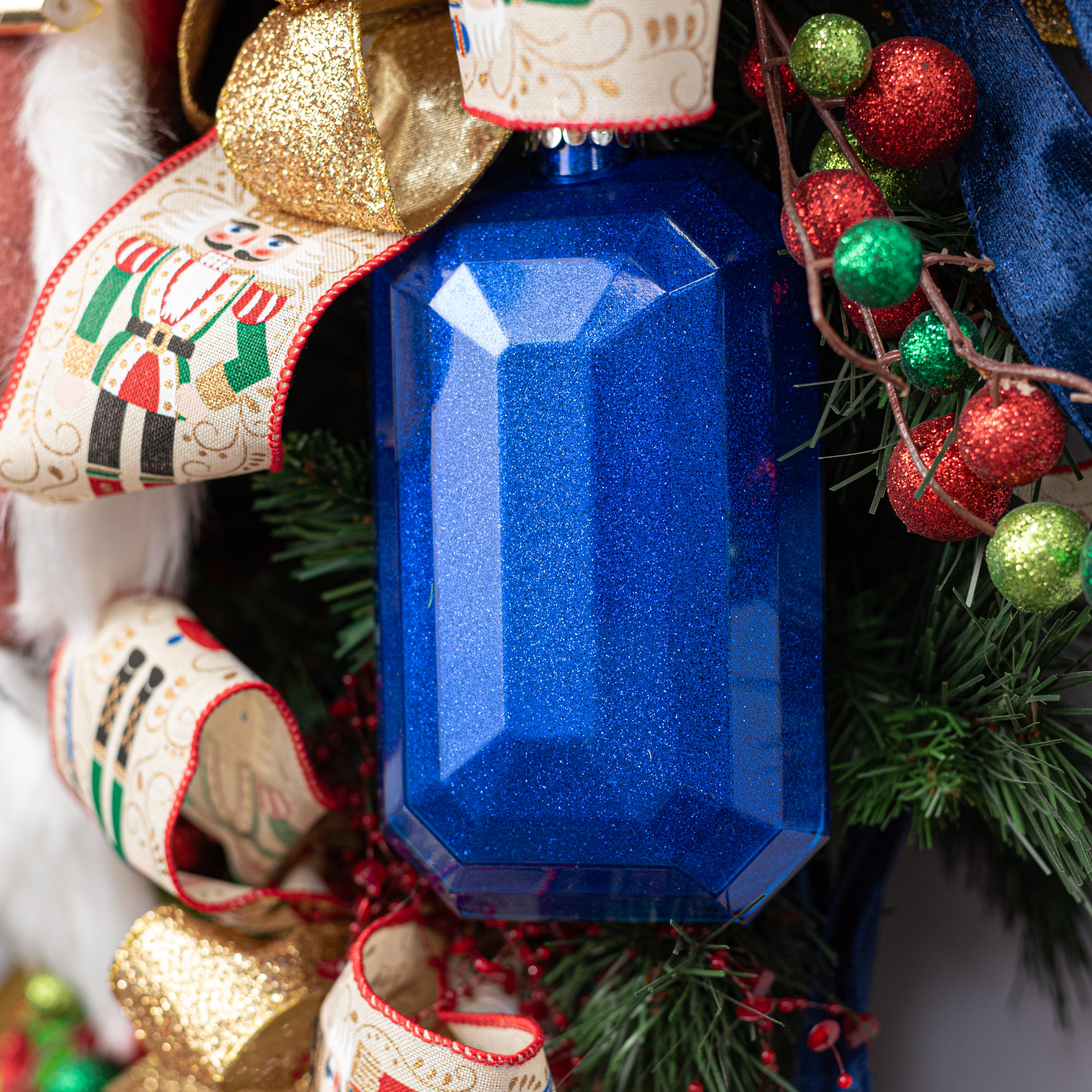 7" Rectangle Gem Ornament: Glitter Inside Royal Blue