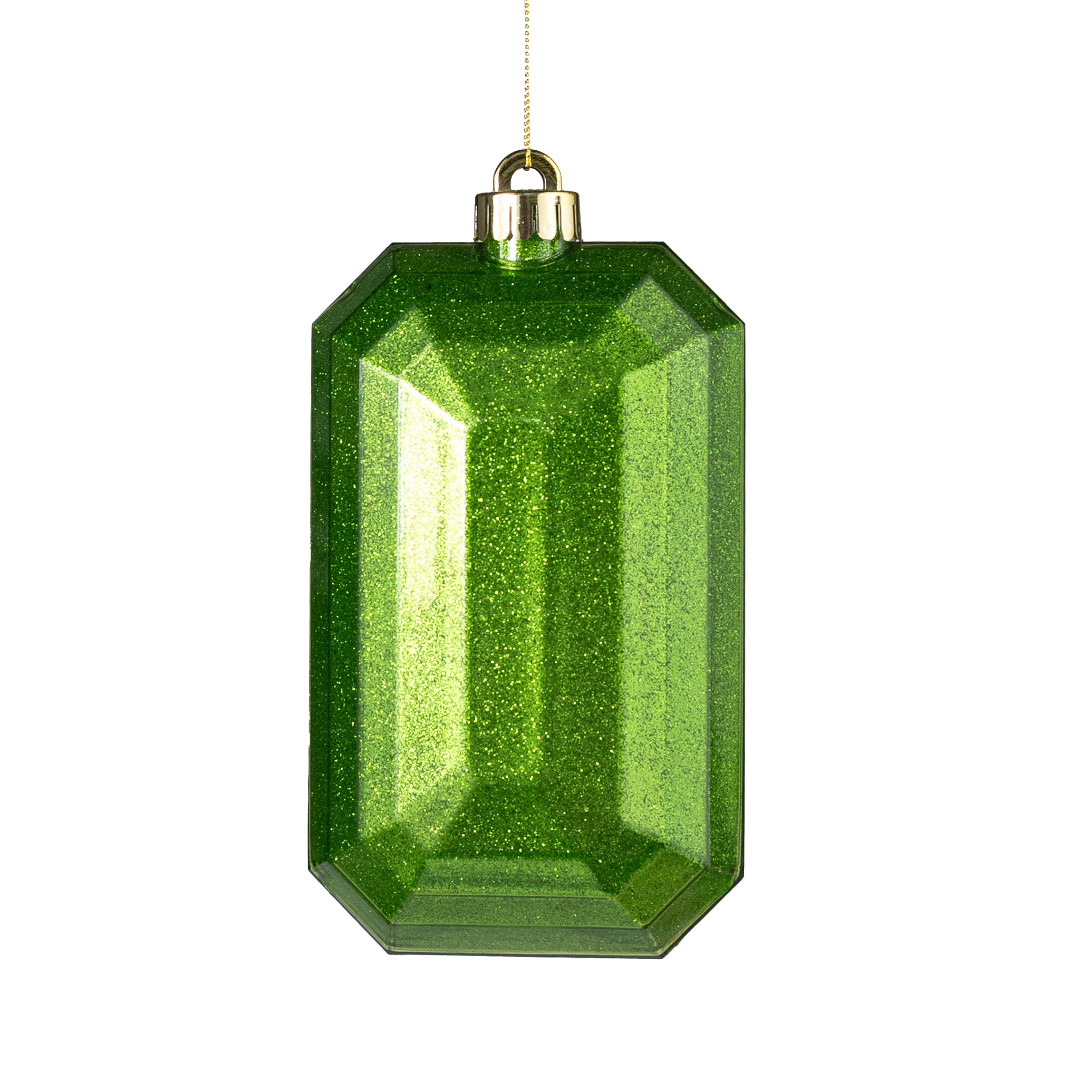 7" Rectangle Gem Ornament: Glitter Inside Lime Green