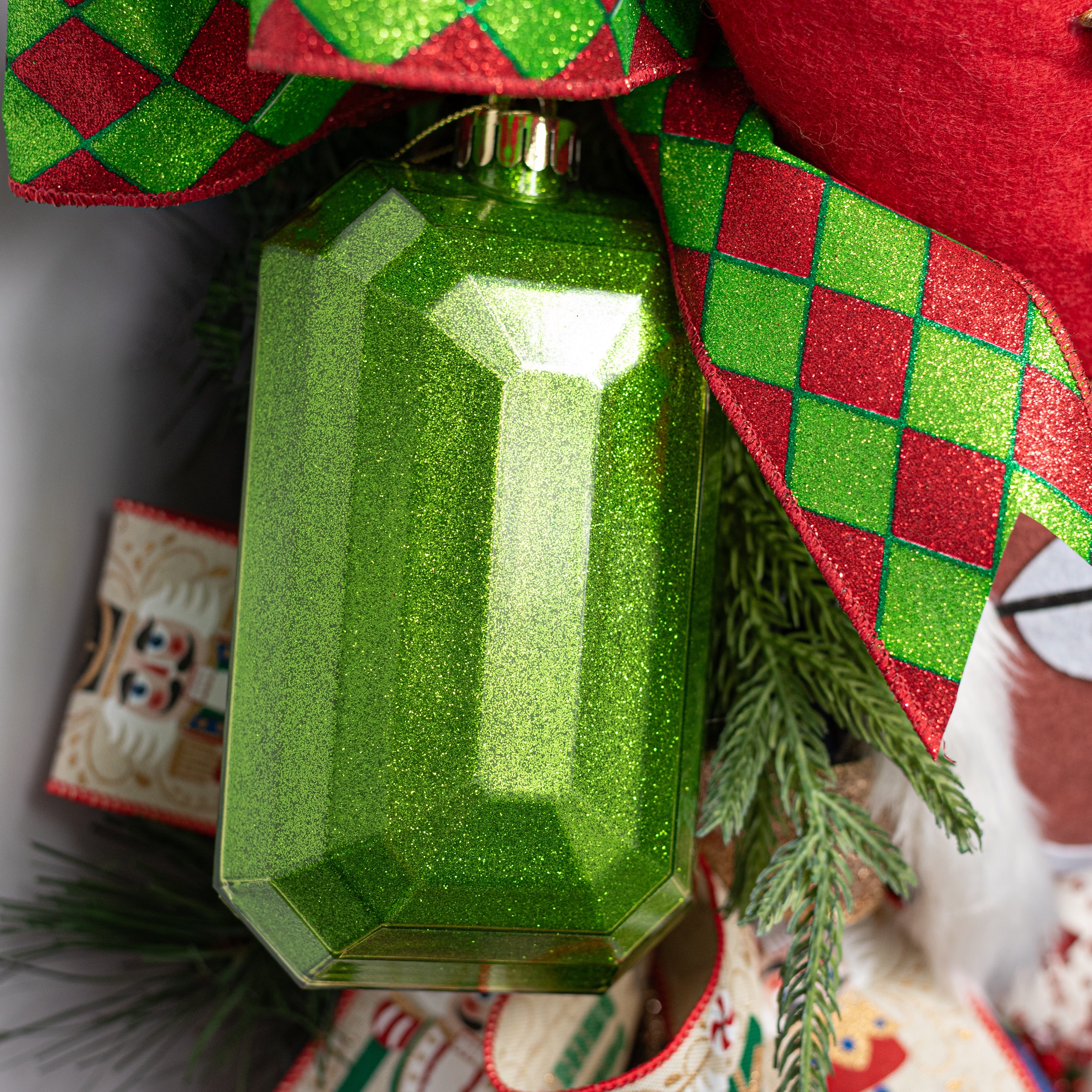 7" Rectangle Gem Ornament: Glitter Inside Lime Green