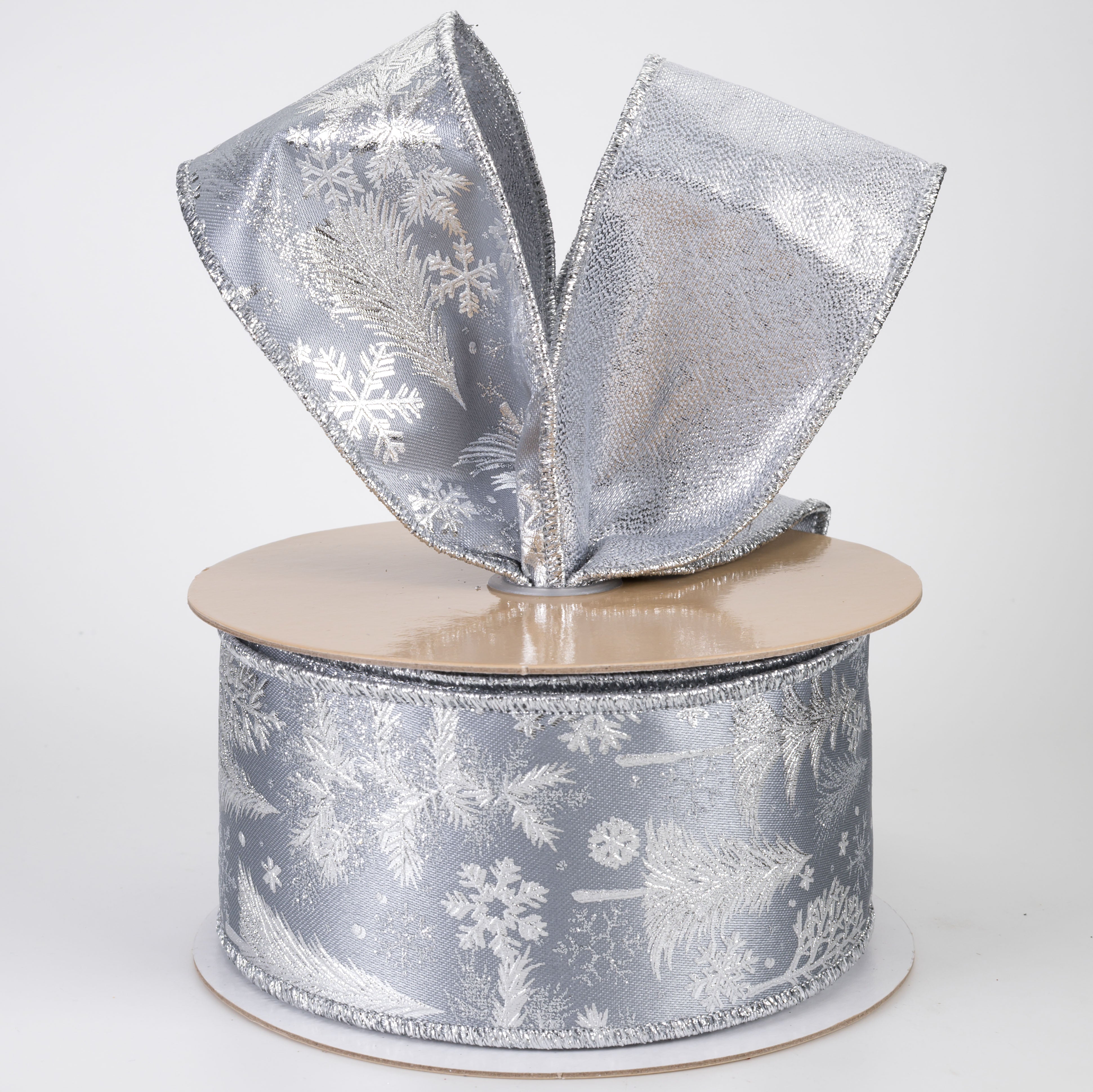 2.5" Double Sided Fused Foil Tree Ribbon: Grey & Silver (10 Yards)