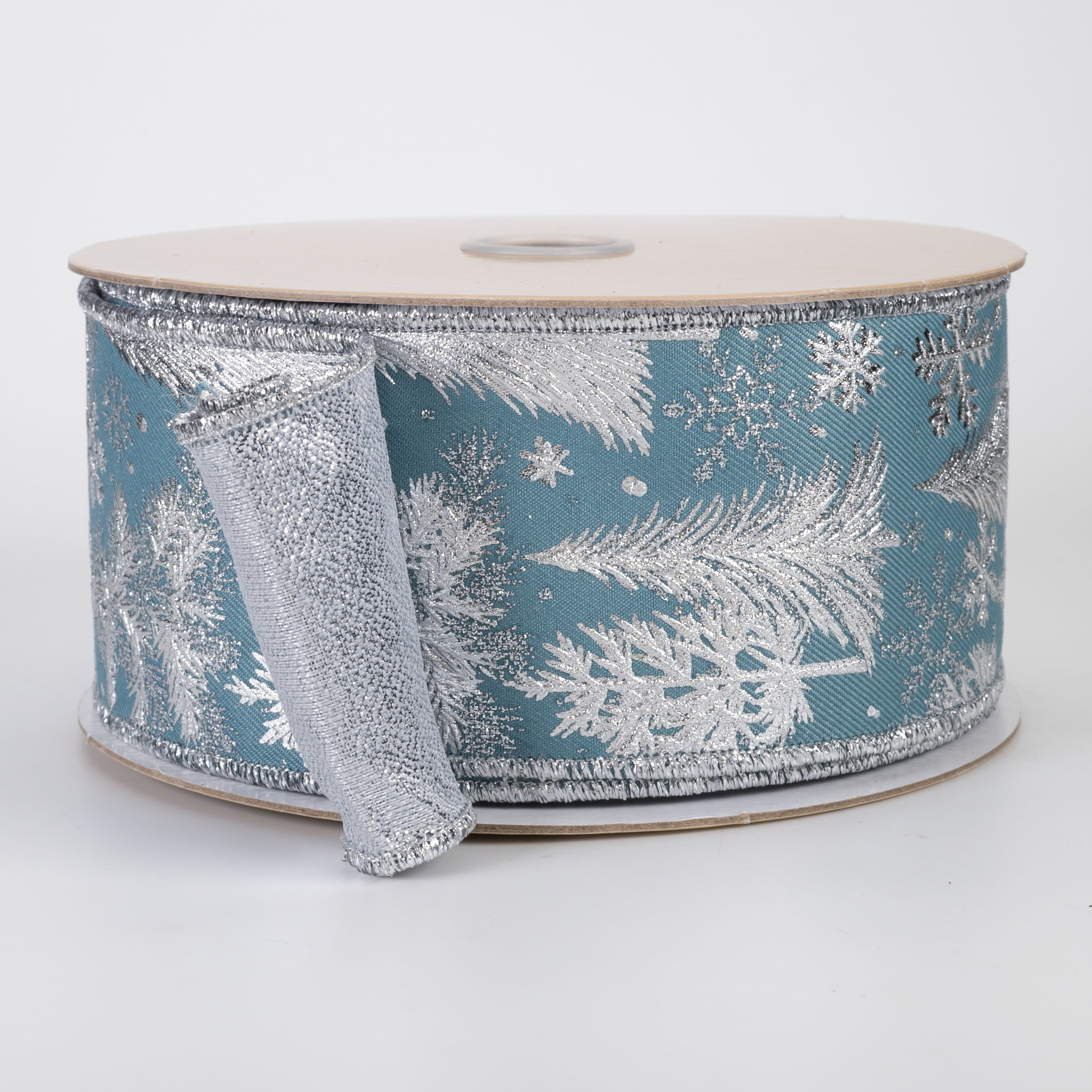 2.5" Double Sided Fused Foil Tree Ribbon: Smoke Blue & Silver (10 Yards)