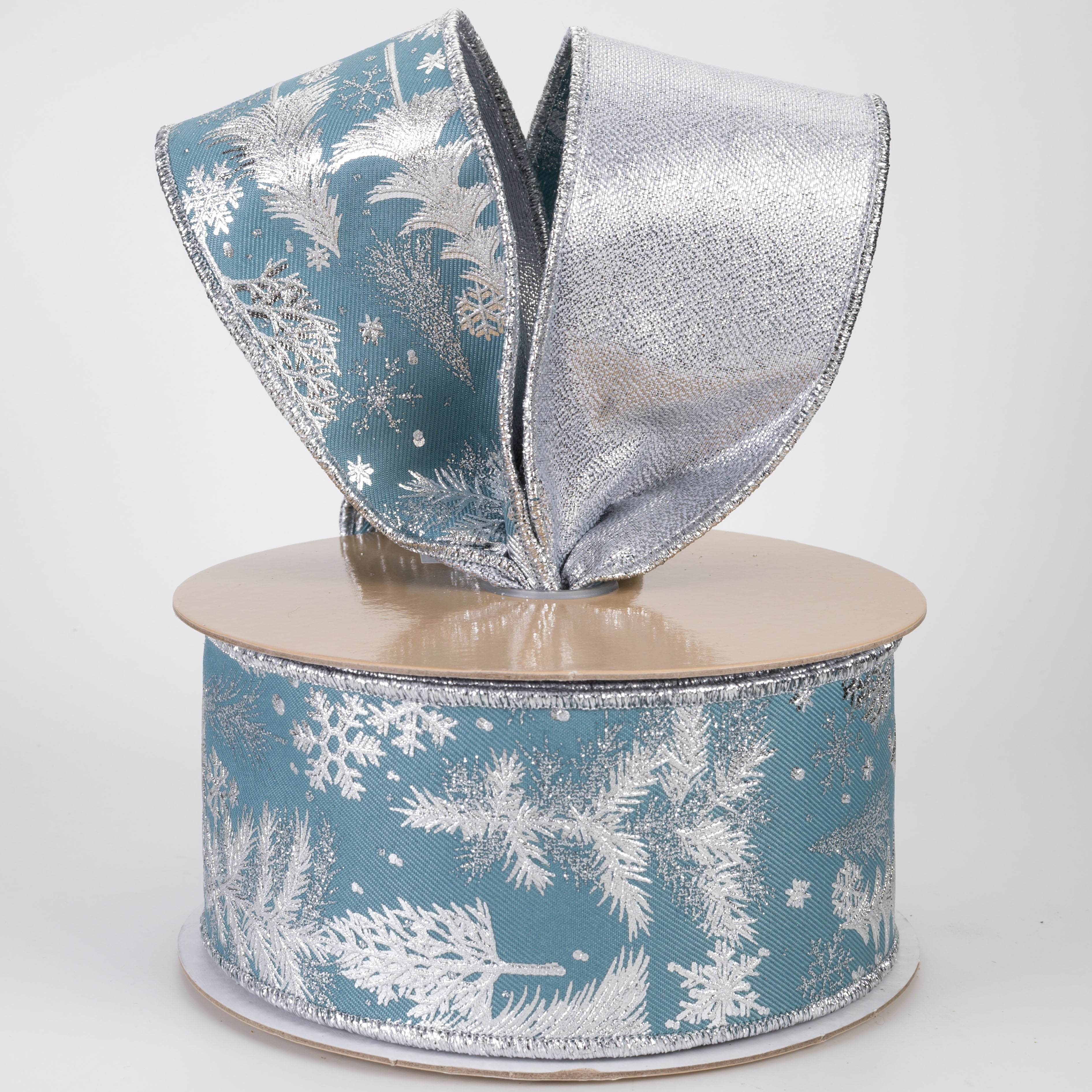 2.5" Double Sided Fused Foil Tree Ribbon: Smoke Blue & Silver (10 Yards)