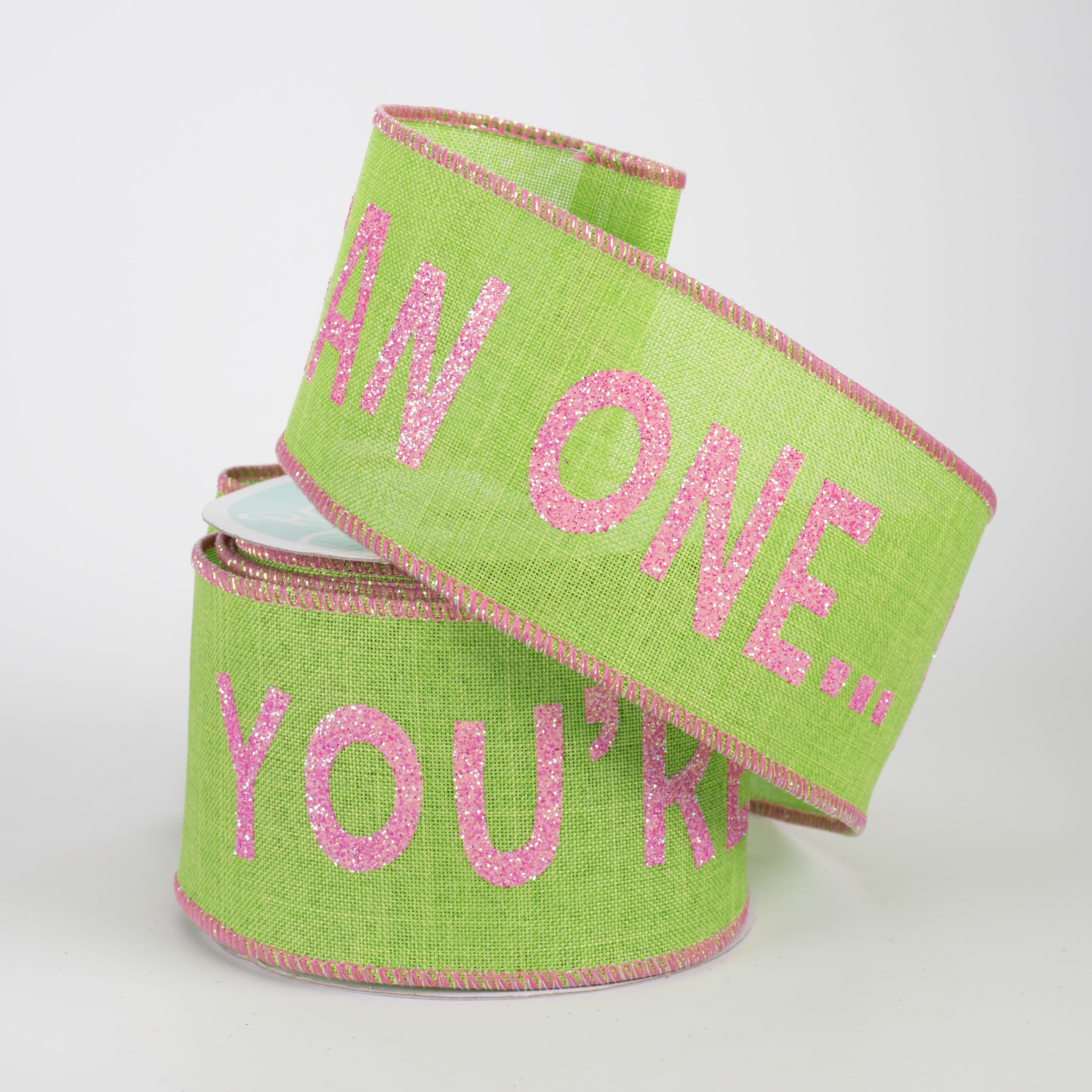 2.5" You're A Mean One Green Monster Ribbon: Pink on Lime (10 Yards)