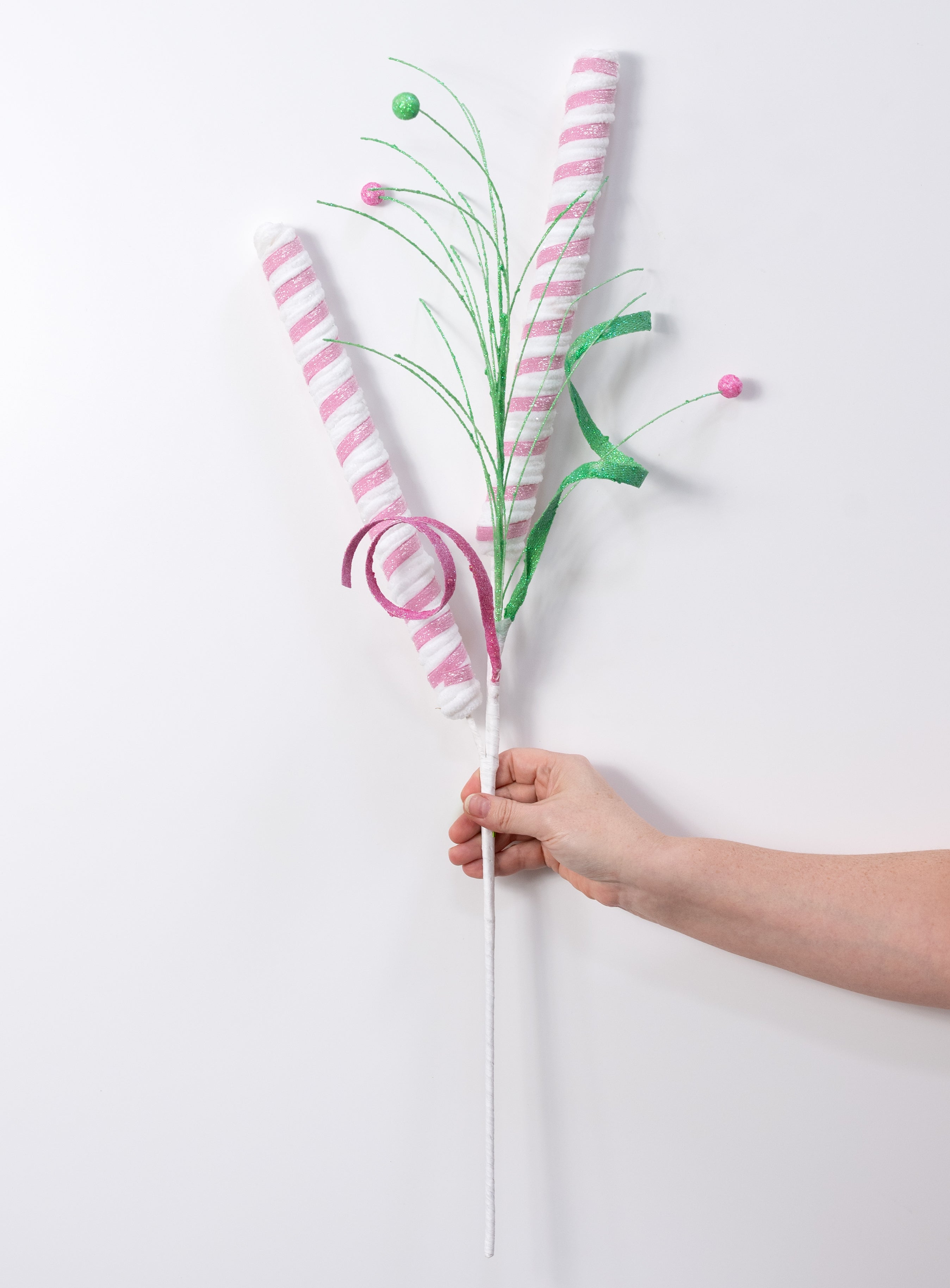 30" Stick Candy Cane Spray: Mint Green & Pink