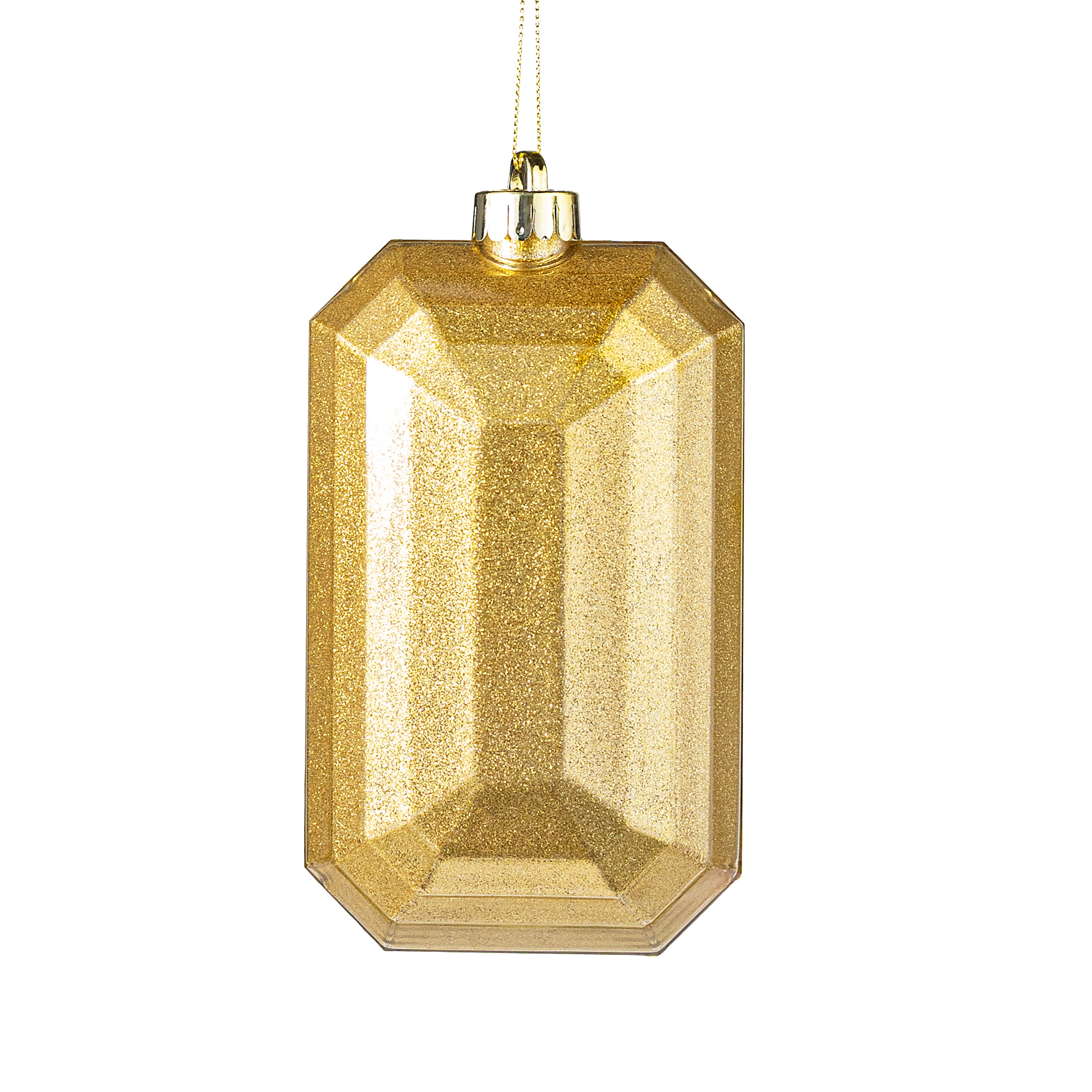 7" Rectangle Gem Ornament: Glitter Inside Gold