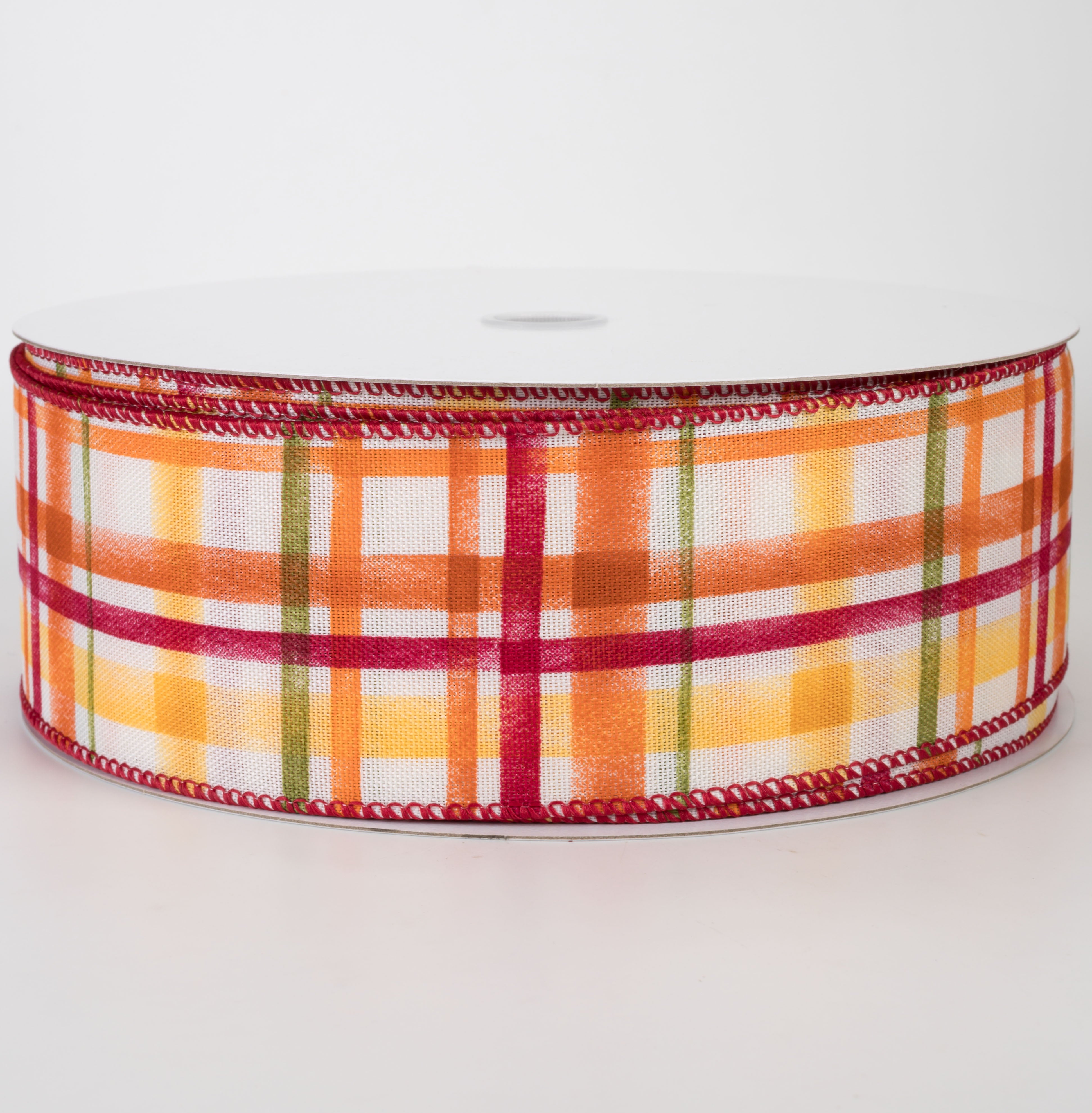 2.5" Linen Tuttola Plaid Ribbon: Burgundy & Moss Fall (50 Yards)