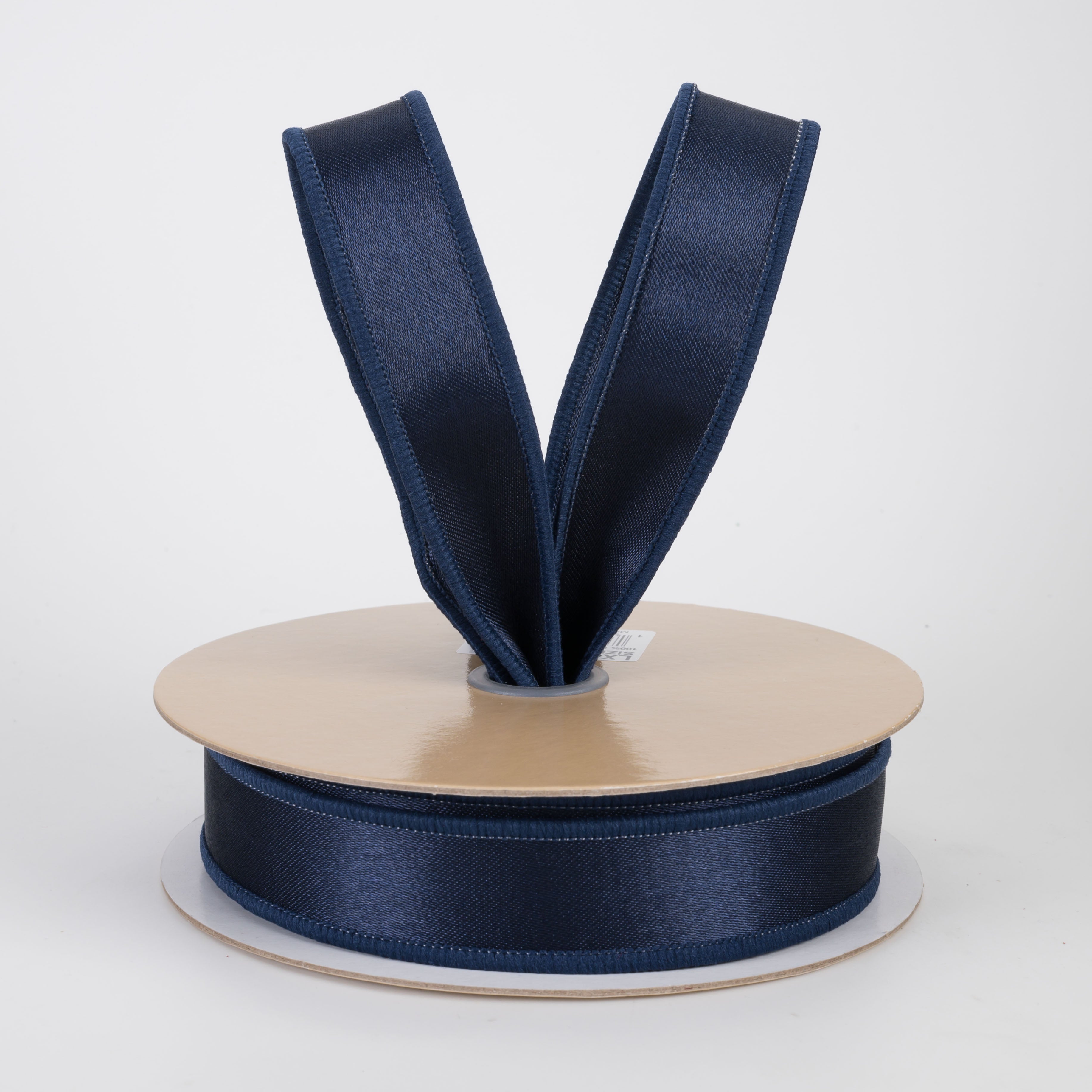 7/8" Double Sided Fused Satin Ribbon: Navy Blue (10 Yards)