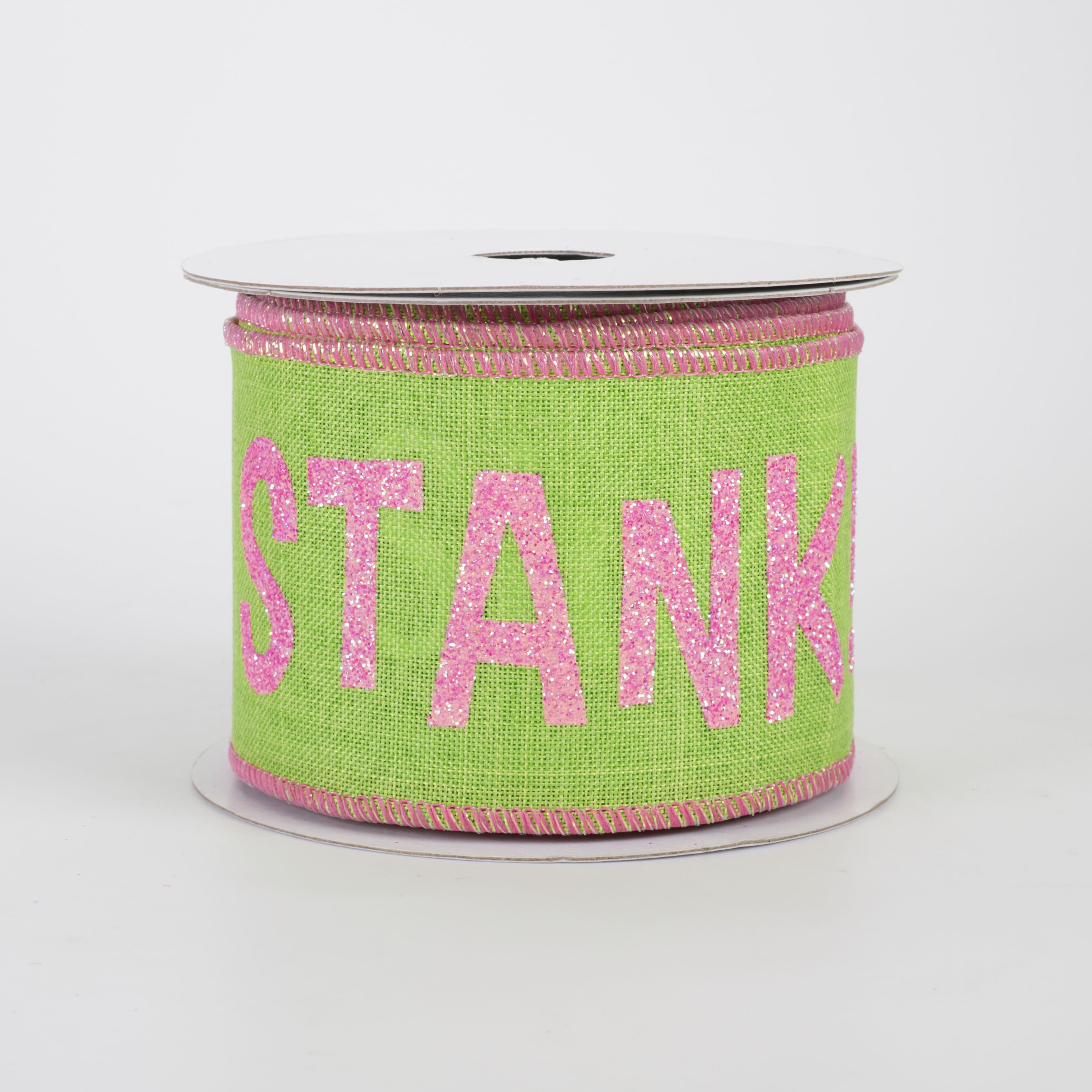 2.5" Stink Stank Stunk Canvas Ribbon: Pink on Green (10 Yards)