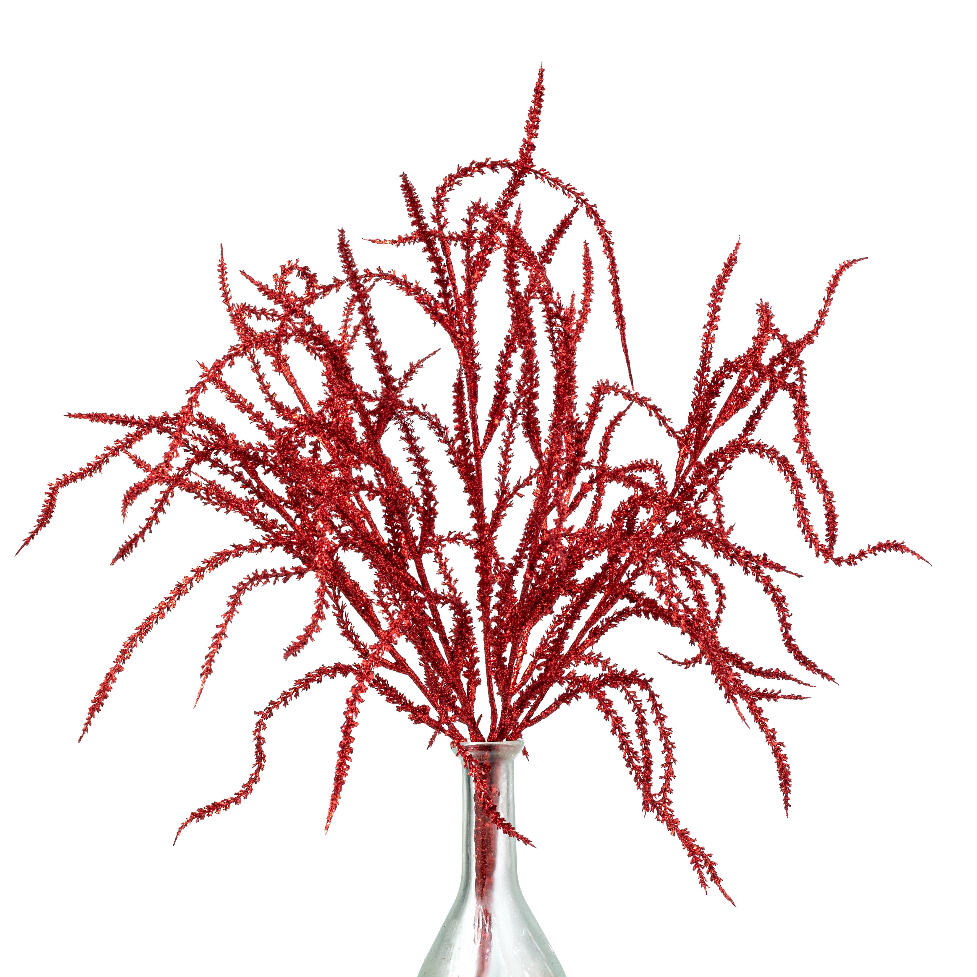22" Glittered Willow Branches Spray: Red