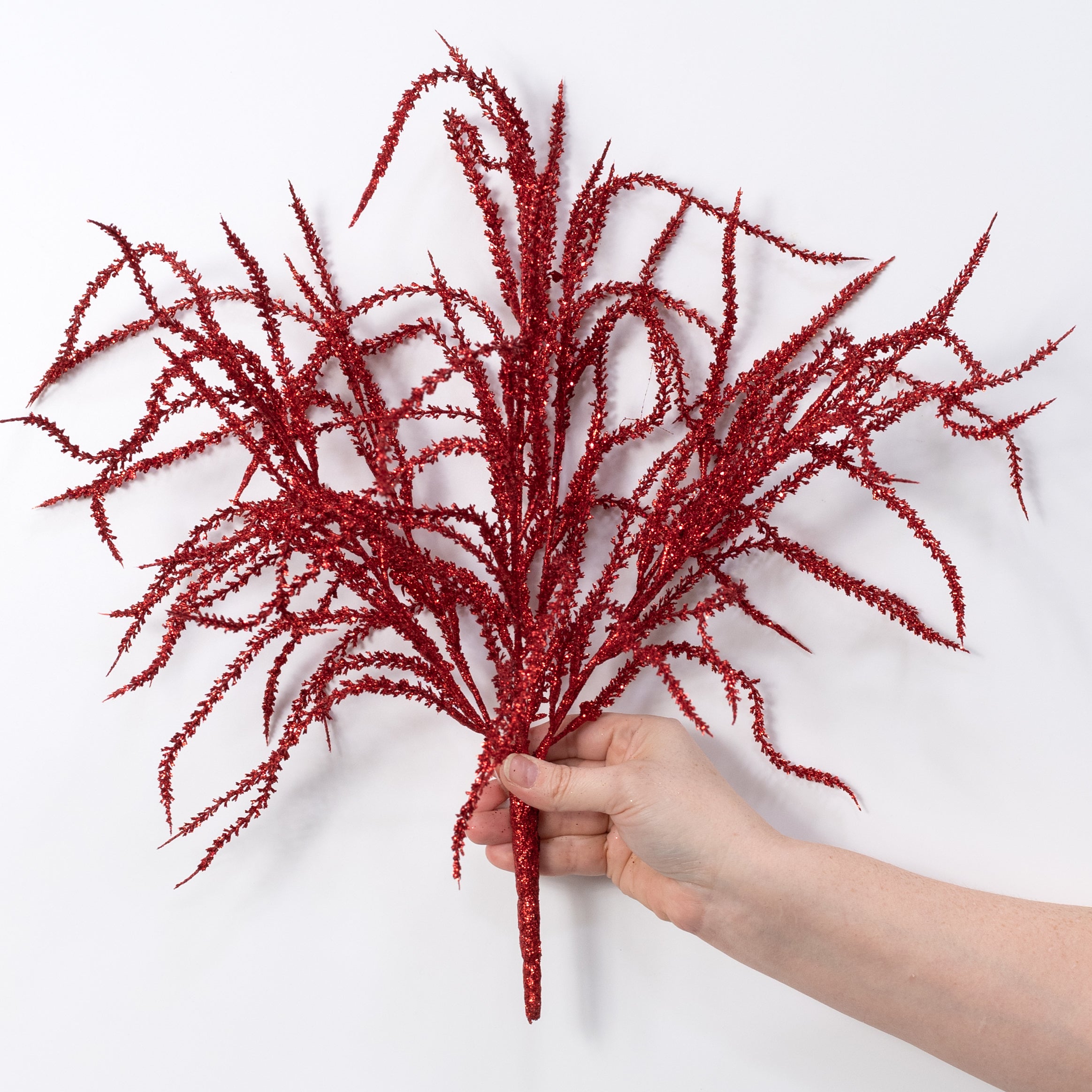 22" Glittered Willow Branches Spray: Red