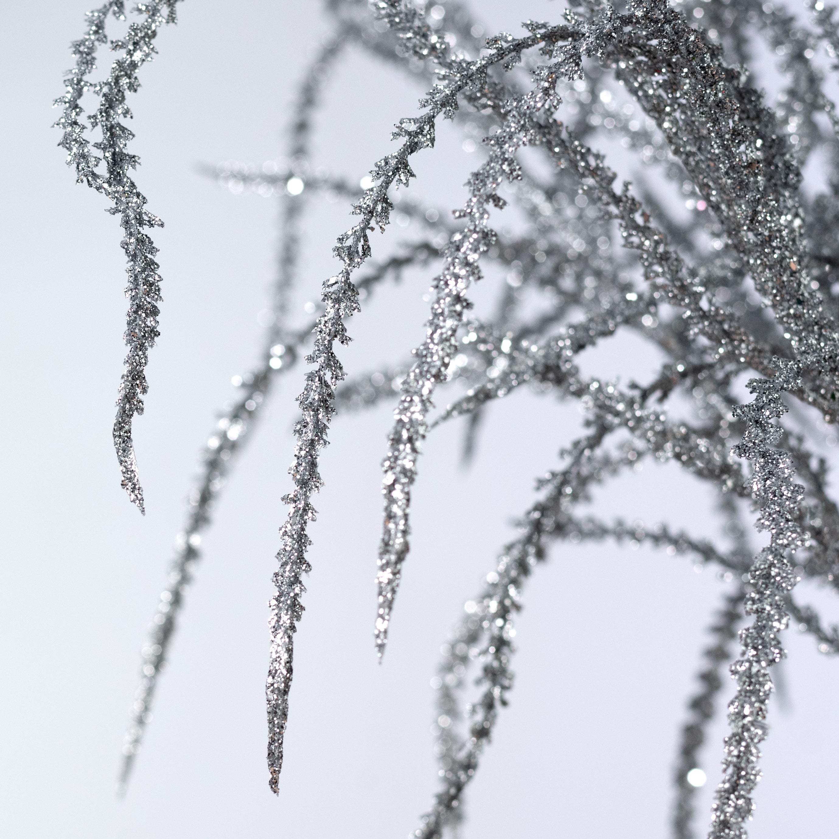 22" Glittered Willow Branches Spray: Silver
