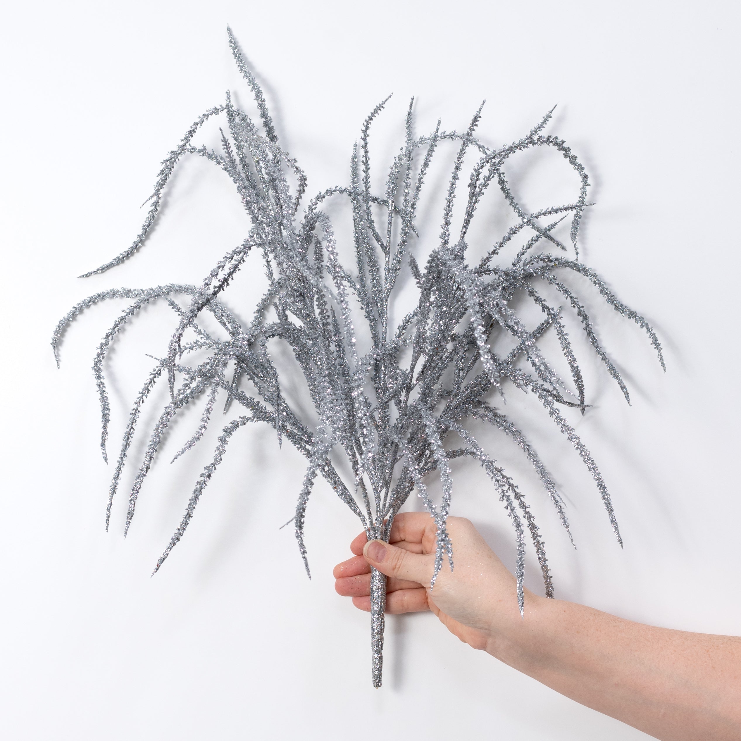 22" Glittered Willow Branches Spray: Silver