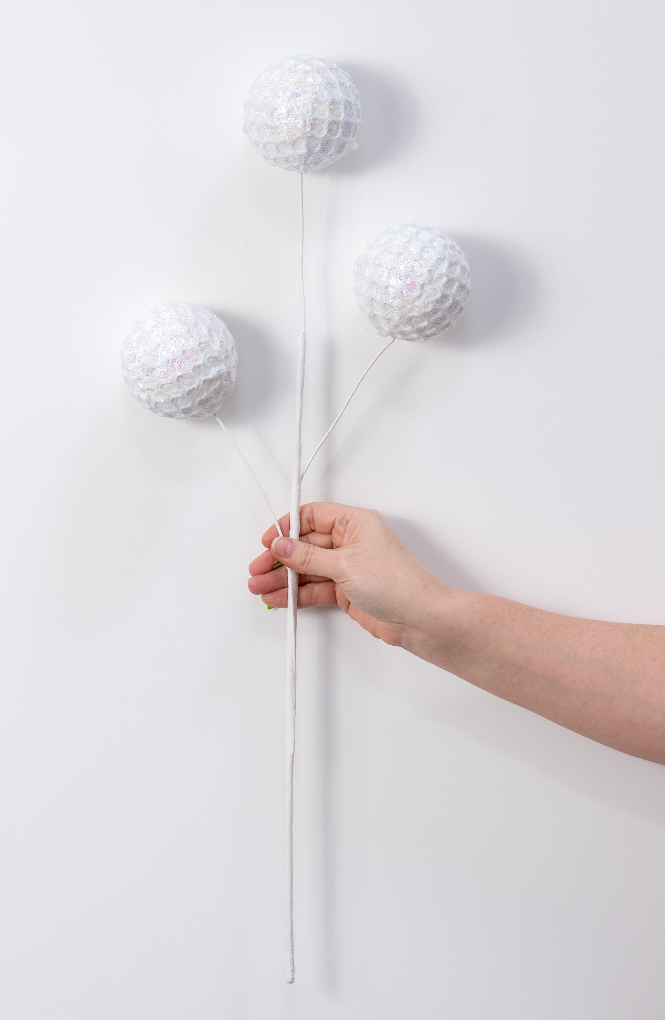 25" Mesh Iridescent Sequin Ball Spray: White