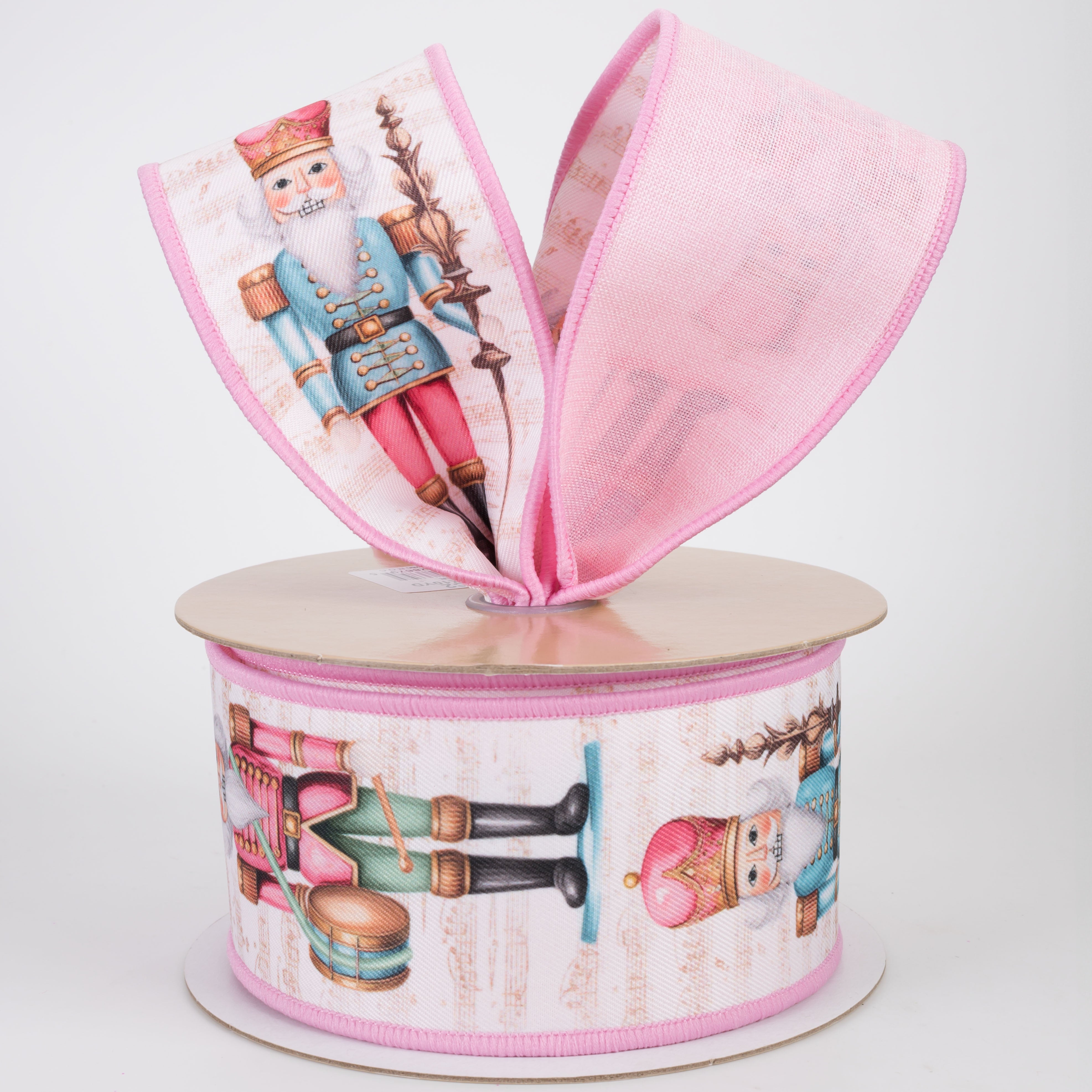 2.5" Double Sided Fused Nutcracker Ribbon: Pink (10 Yards)