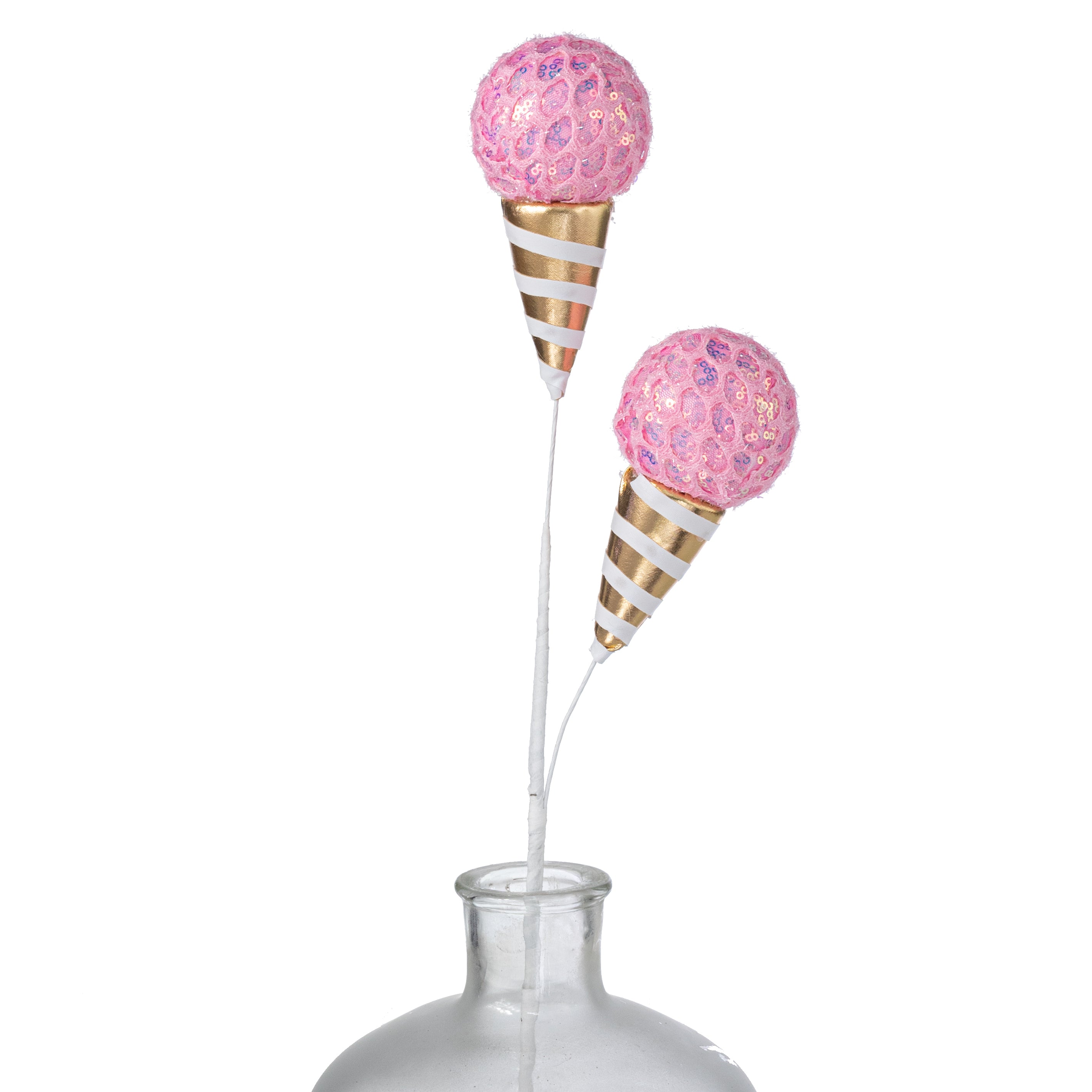 24" Mesh Sequin Ice Cream Cone Spray: Pink & Gold