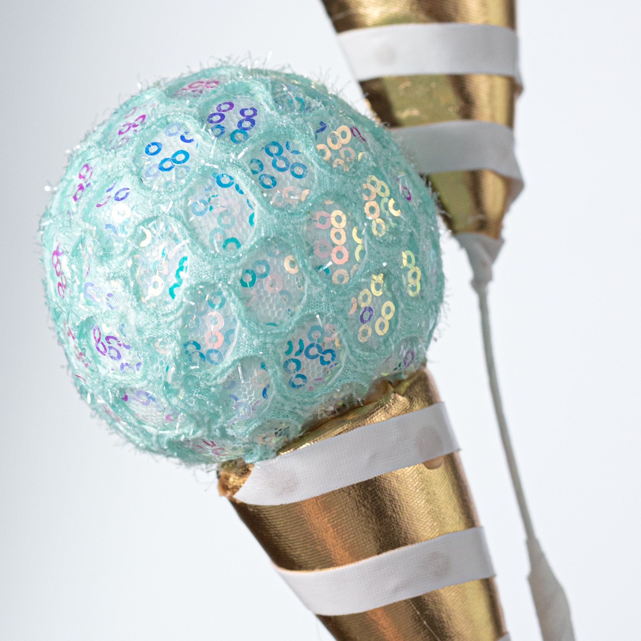 24" Mesh Sequin Ice Cream Cone Spray: Mint Blue & Gold